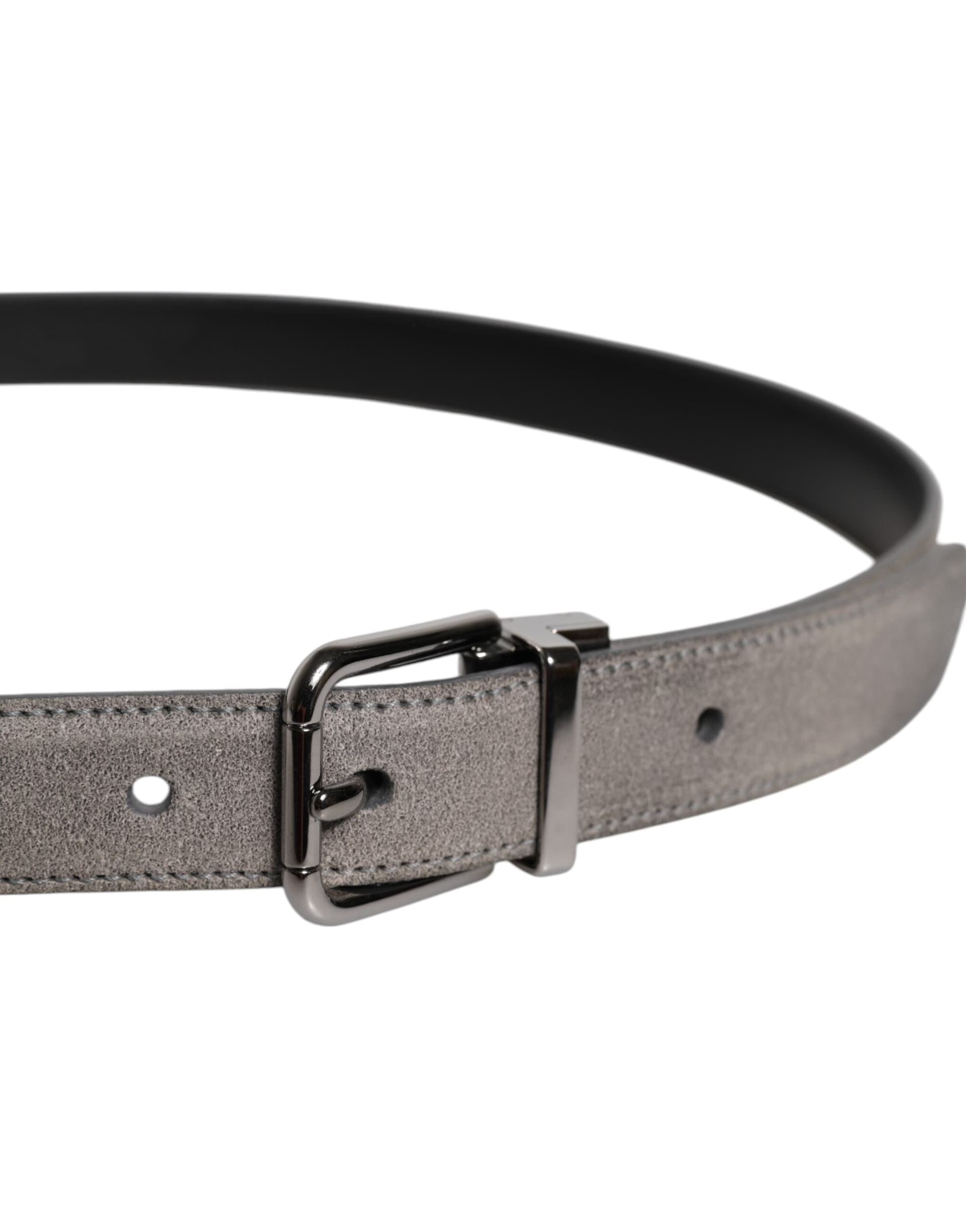 Dolce & Gabbana Gray Leather Silver Tone Metal Buckle Belt - 4
