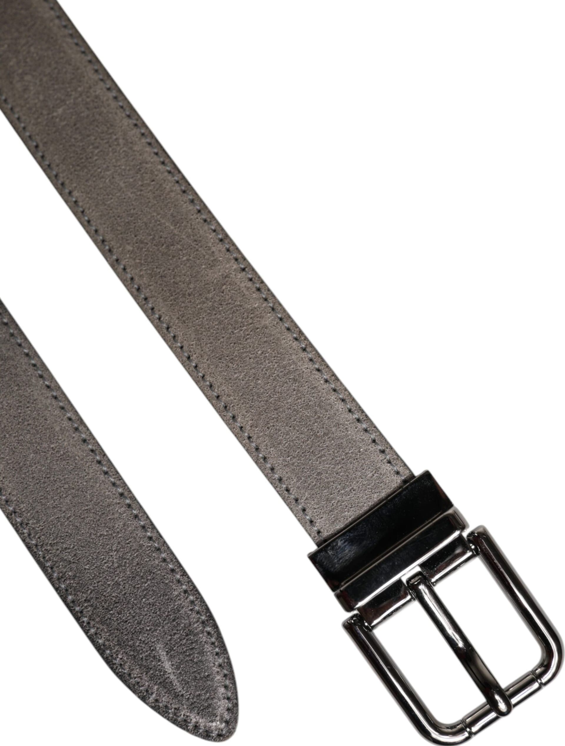 Dolce & Gabbana Gray Leather Silver Tone Metal Buckle Belt - 6