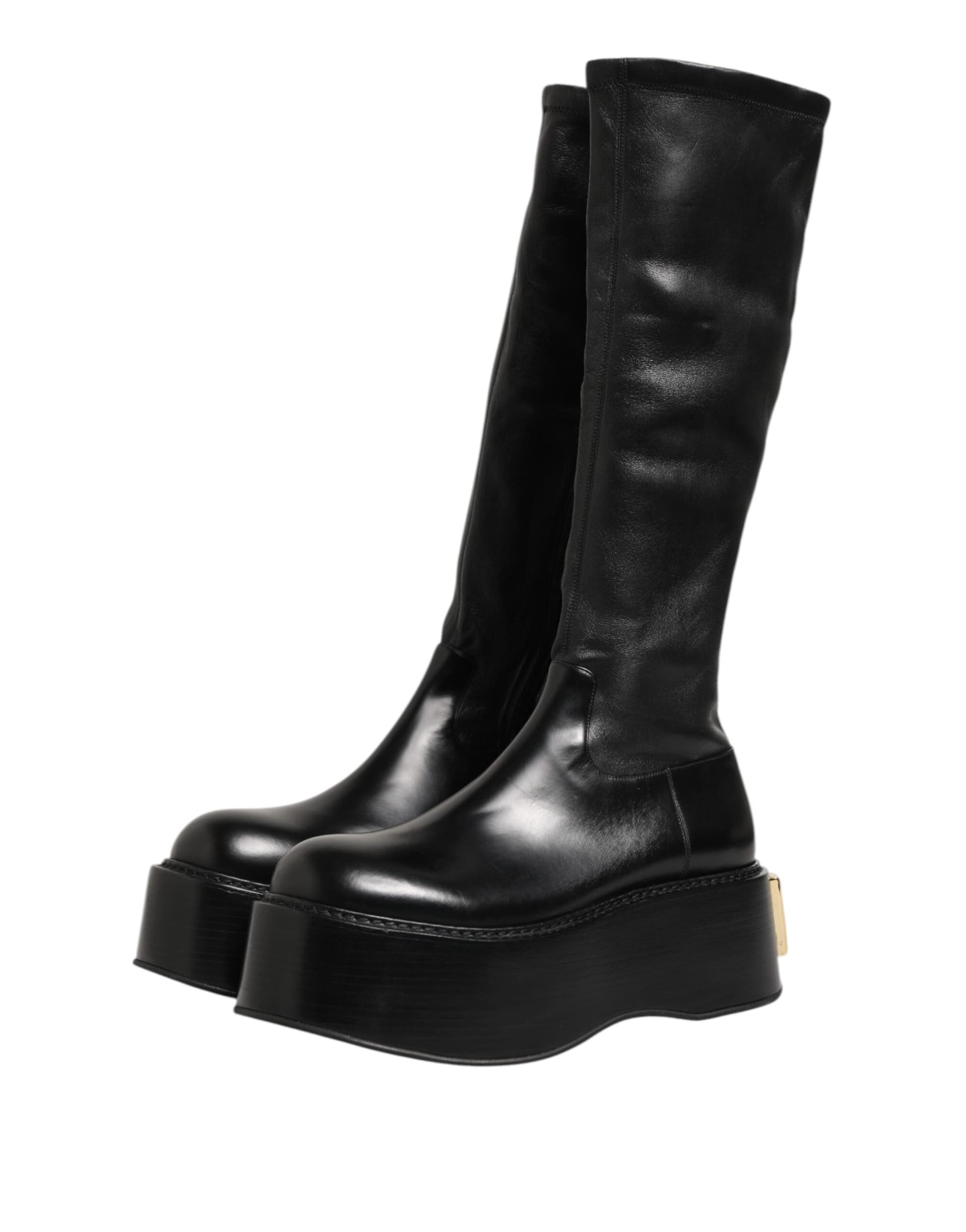 Dolce & Gabbana Black Logo Plaque Over The Calf Boots Shoes - 2