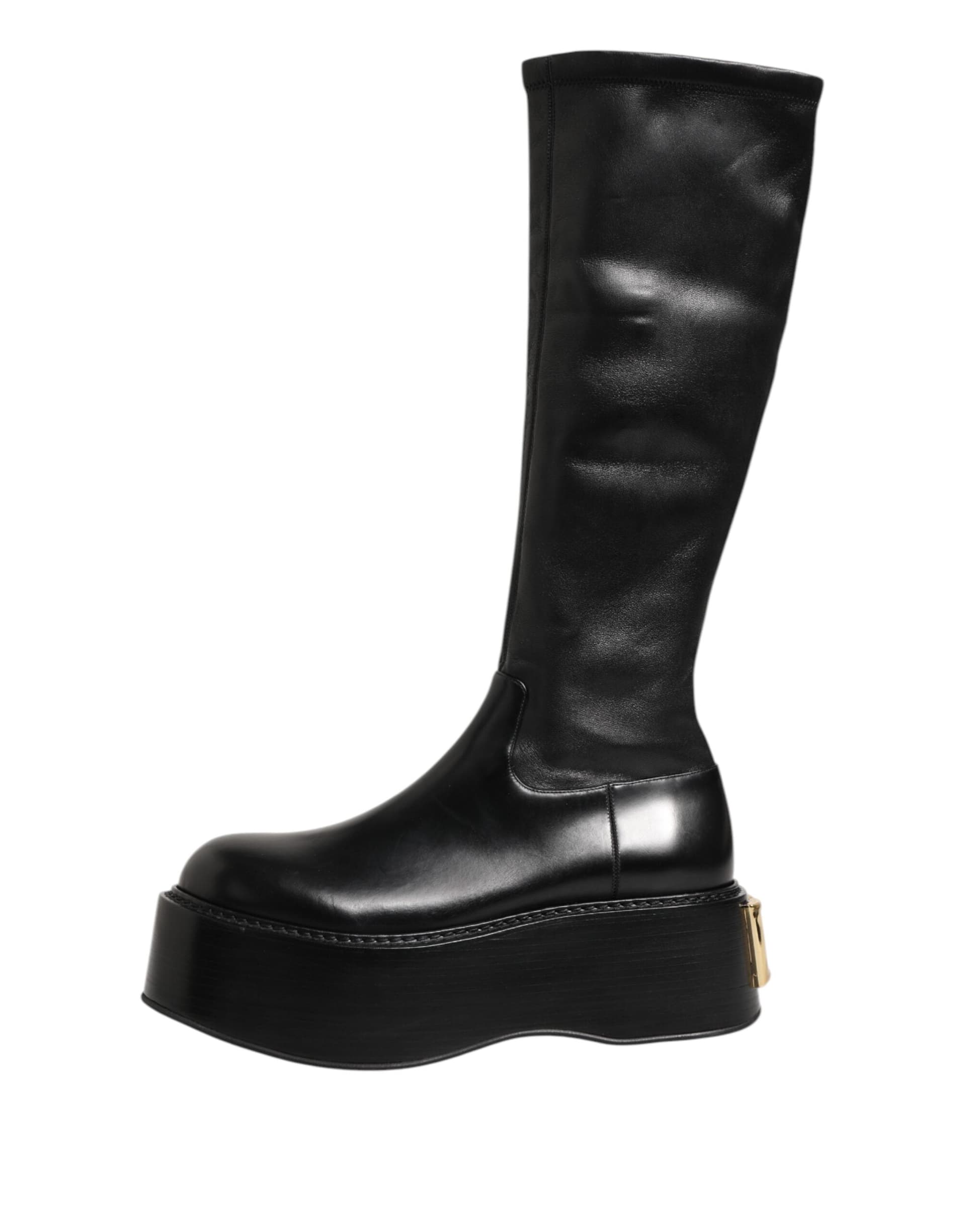Dolce & Gabbana Black Logo Plaque Over The Calf Boots Shoes - 4