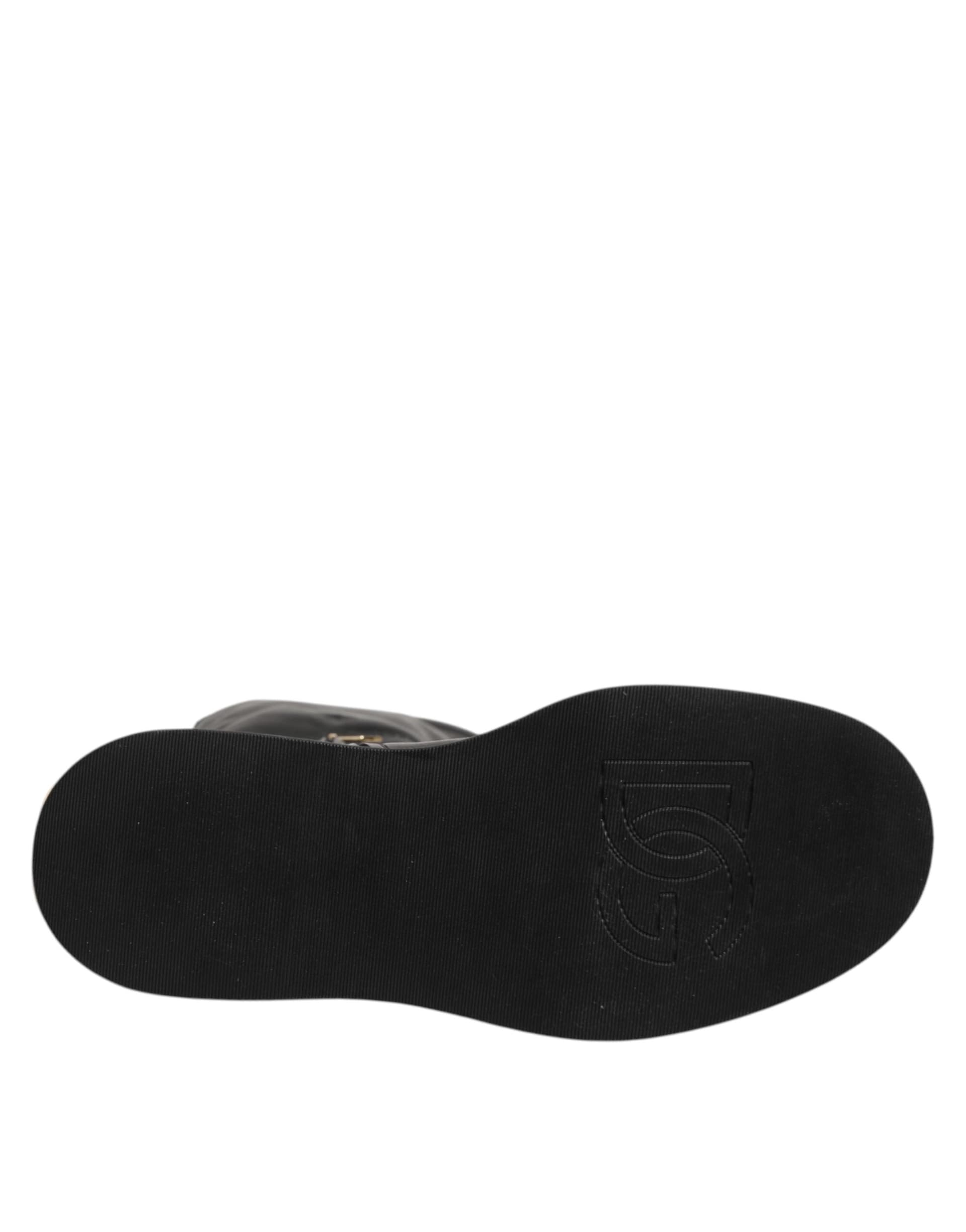 Dolce & Gabbana Black Logo Plaque Over The Calf Boots Shoes - 7