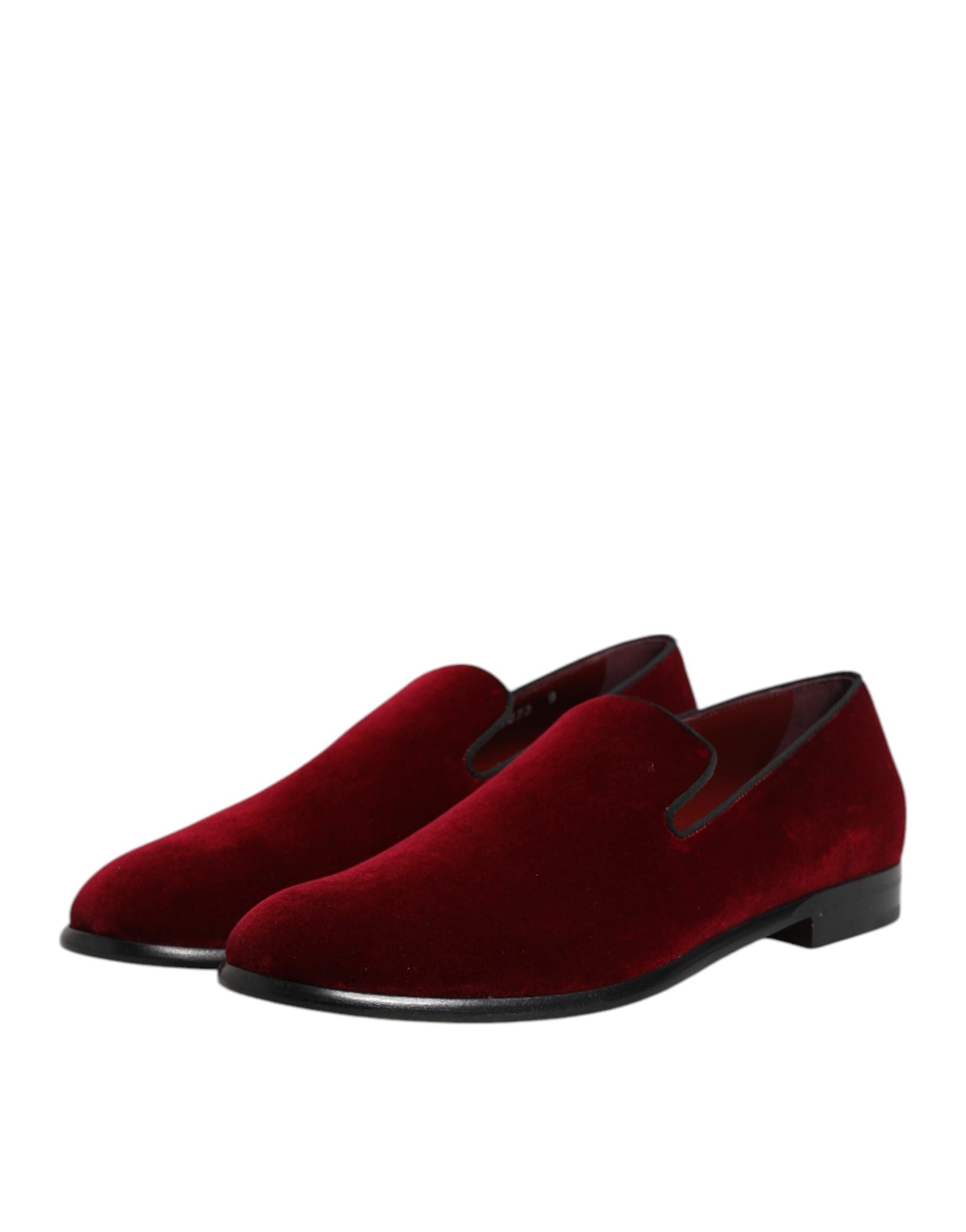 Dolce & Gabbana Red Cotton Velvet Slip On Loafers Formal Shoes - 3