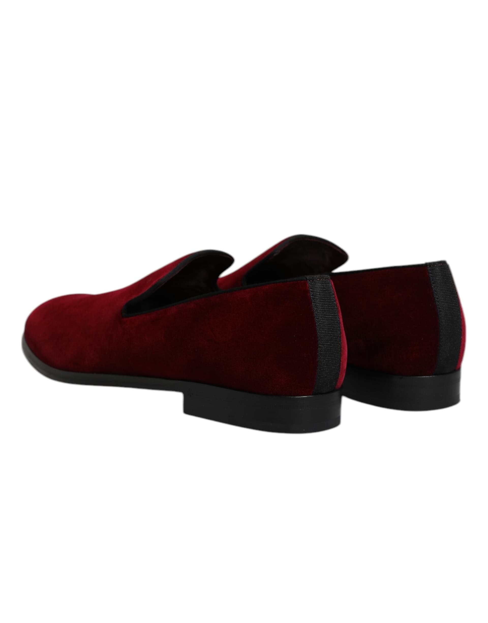 Dolce & Gabbana Red Cotton Velvet Slip On Loafers Formal Shoes - 4