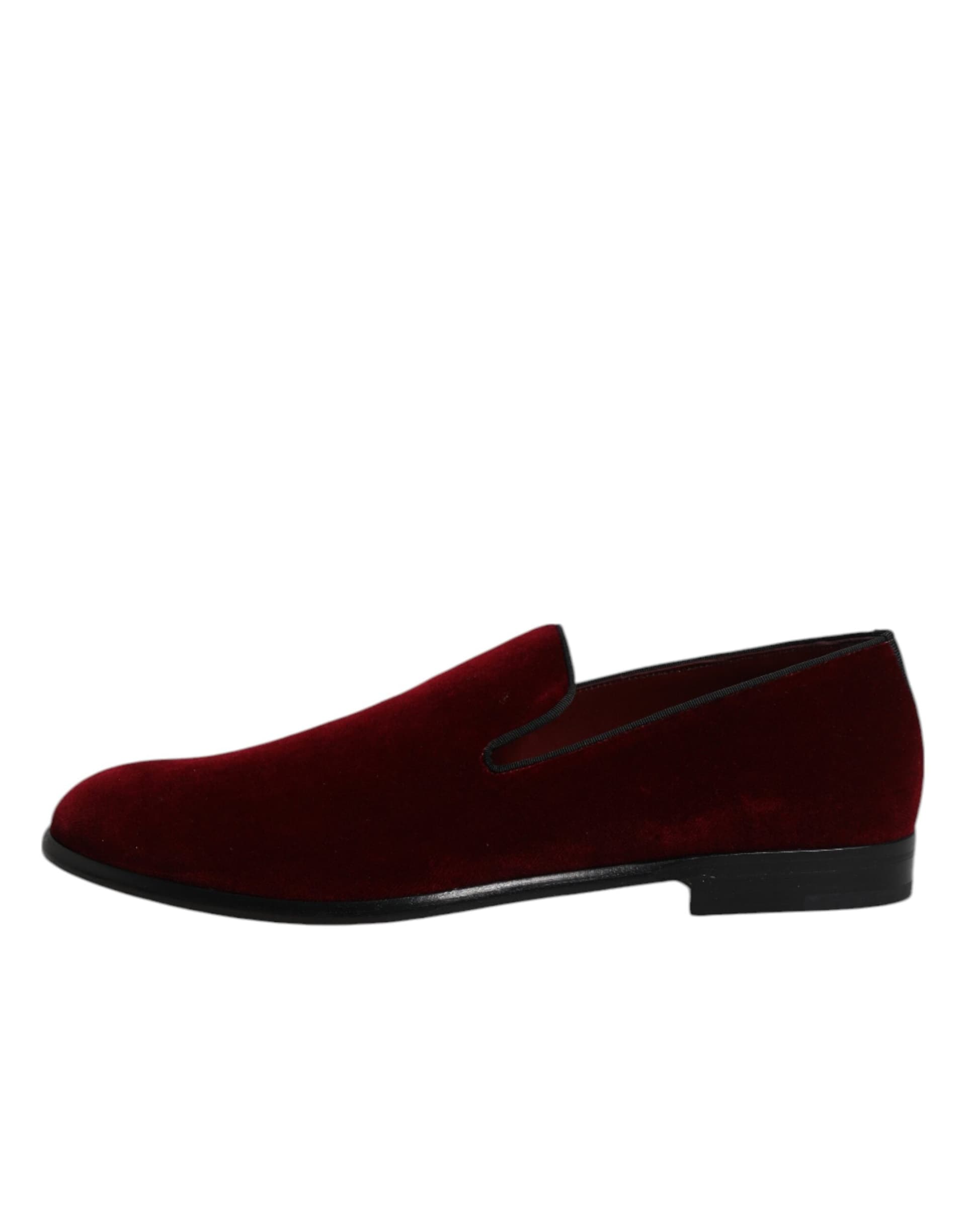 Dolce & Gabbana Red Cotton Velvet Slip On Loafers Formal Shoes - 5