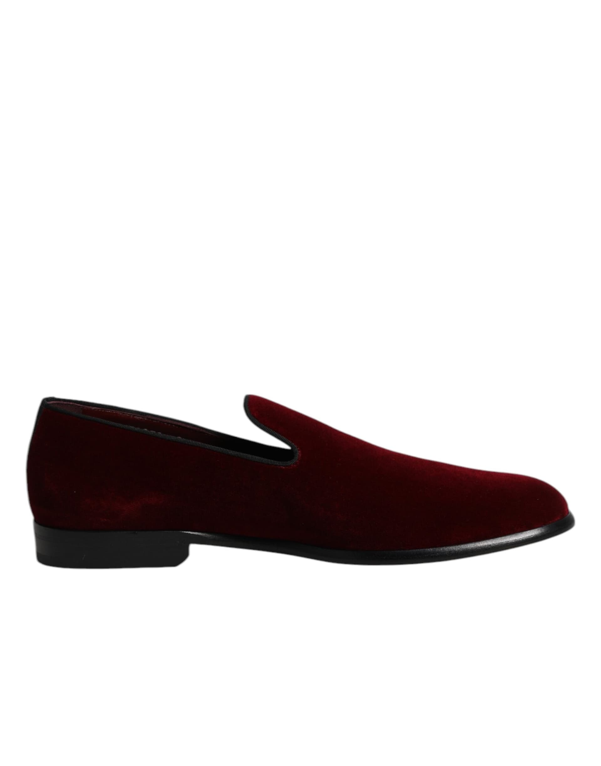Dolce & Gabbana Red Cotton Velvet Slip On Loafers Formal Shoes - 6