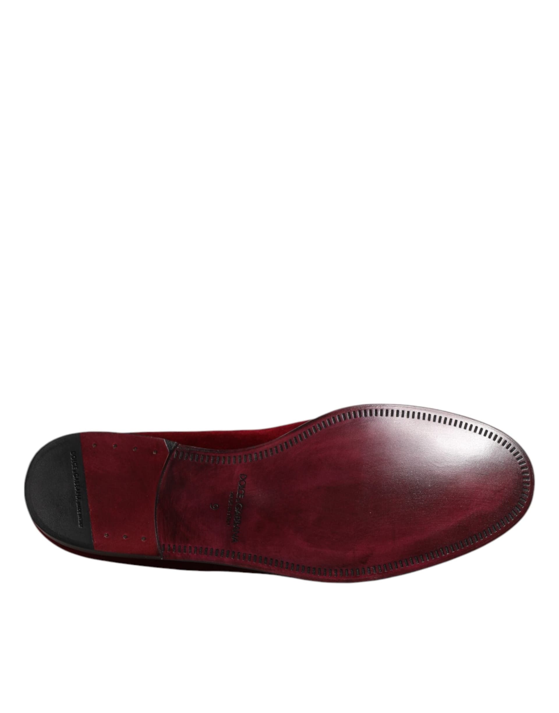 Dolce & Gabbana Red Cotton Velvet Slip On Loafers Formal Shoes - 8