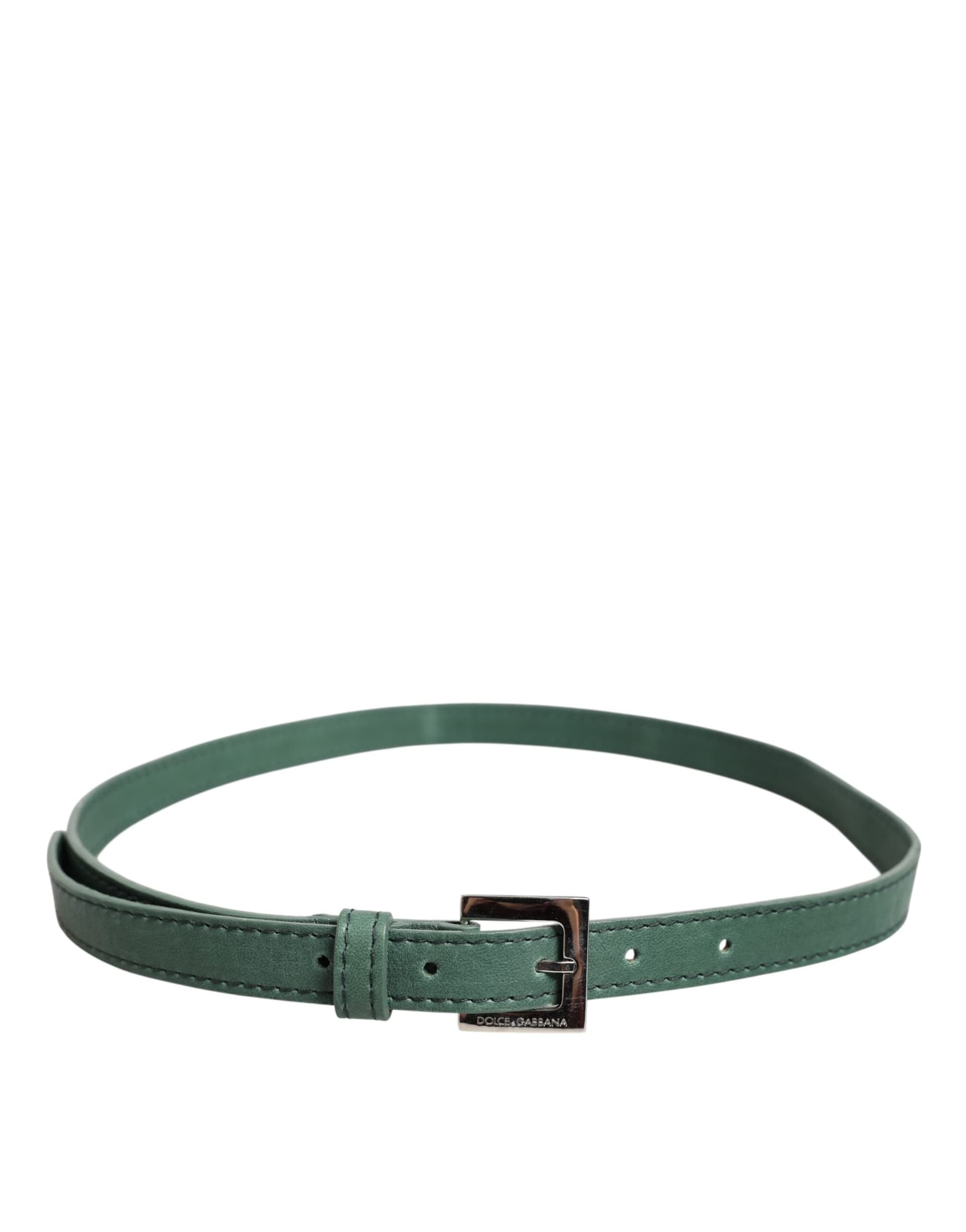 Dolce & Gabbana Dark Green Leather Silver Metal Buckle Belt - 3