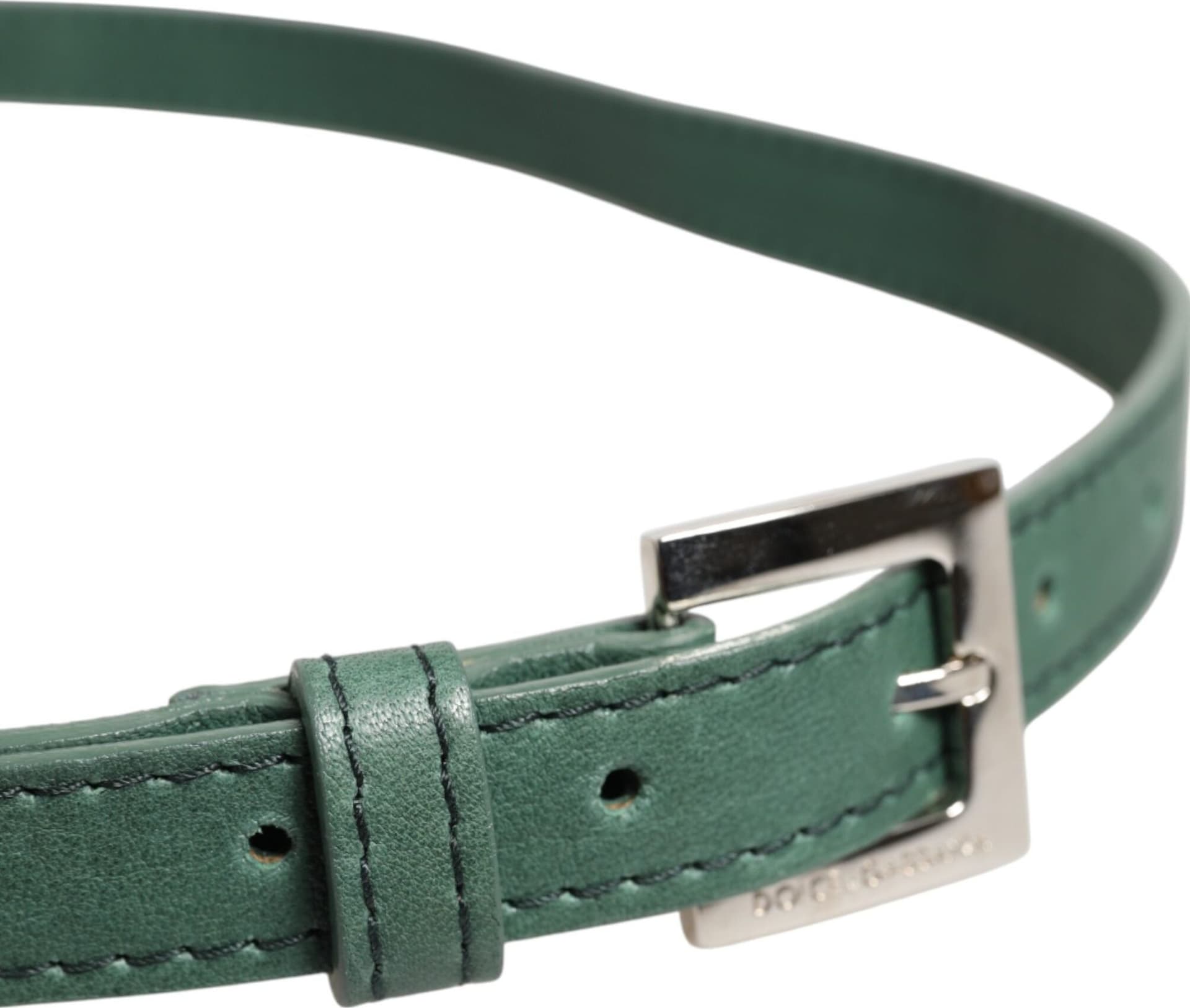 Dolce & Gabbana Dark Green Leather Silver Metal Buckle Belt - 4