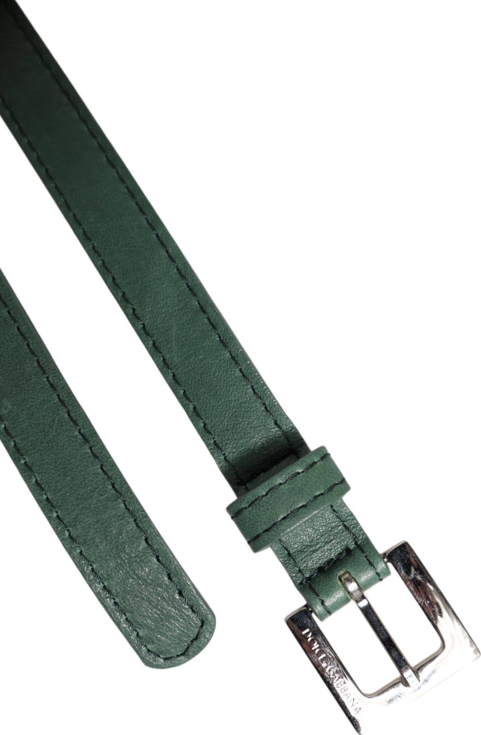 Dolce & Gabbana Dark Green Leather Silver Metal Buckle Belt - 5