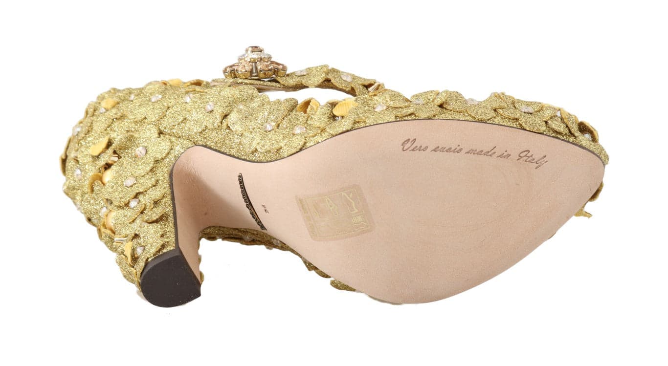 Dolce & Gabbana Gold Floral Crystal Mary Janes Pumps - 3