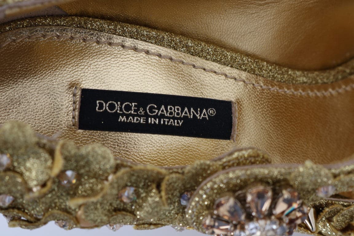 Dolce & Gabbana Gold Floral Crystal Mary Janes Pumps - 5