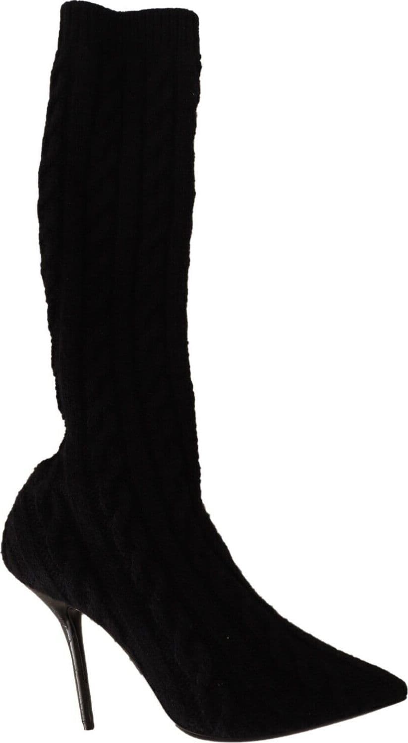 Dolce & Gabbana Black Stretch Socks Knee High Booties Shoes - 7