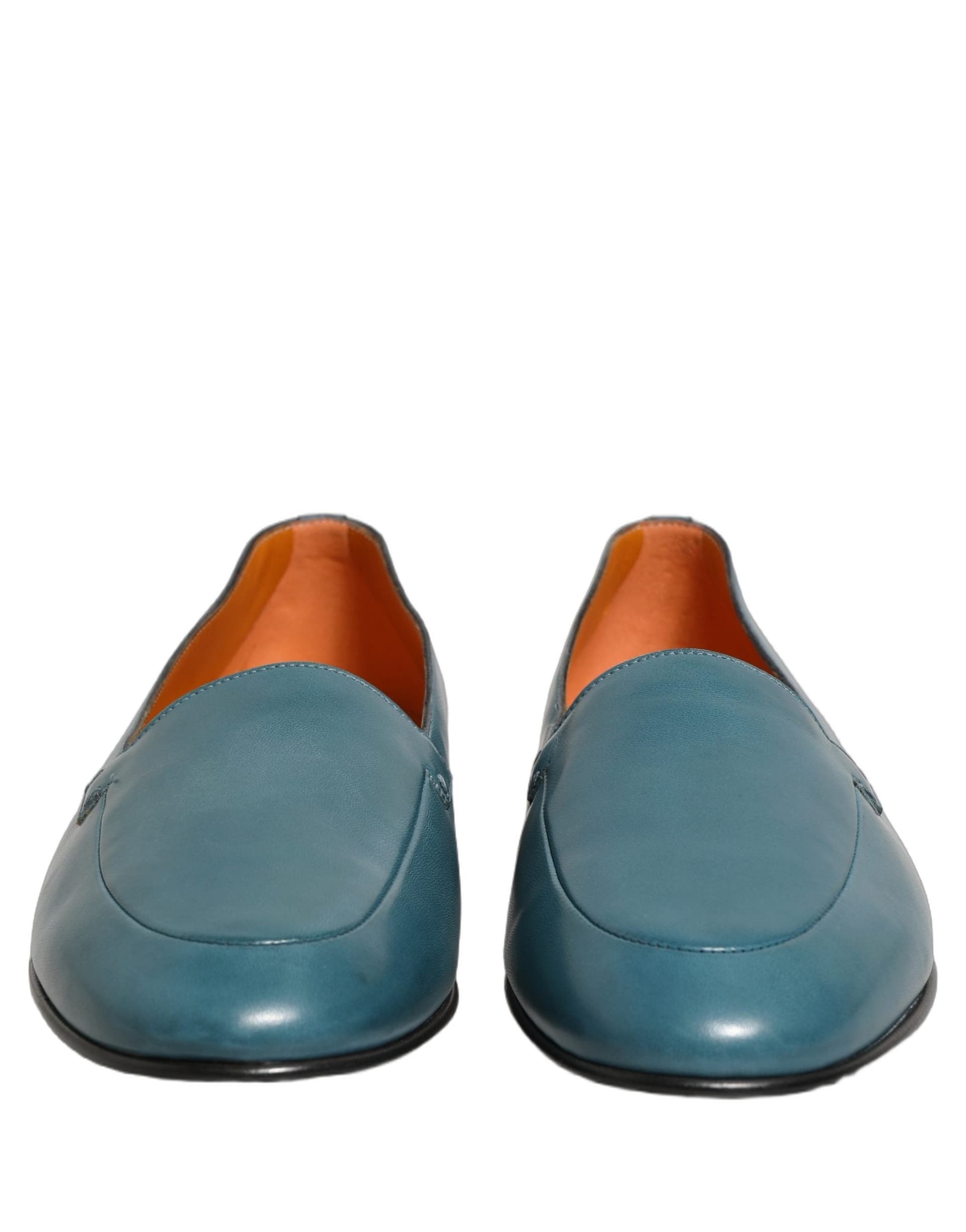 Dolce & Gabbana Blue Leather Logo Slip On Men Loafers Shoes - 2