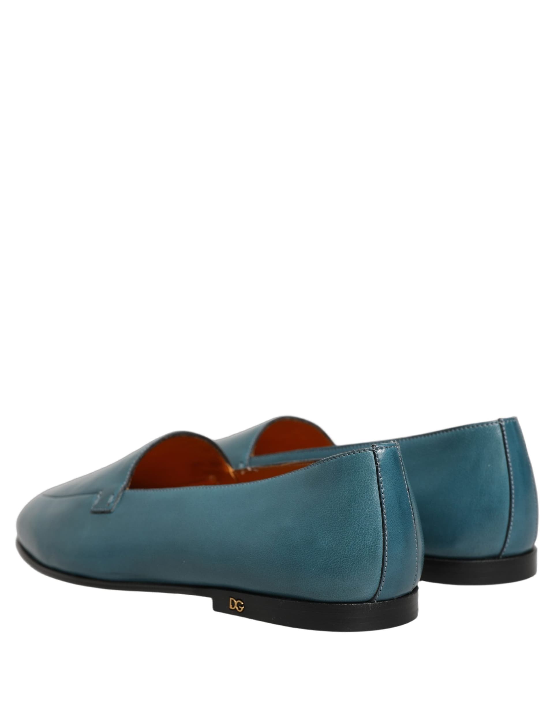 Dolce & Gabbana Blue Leather Logo Slip On Men Loafers Shoes - 5