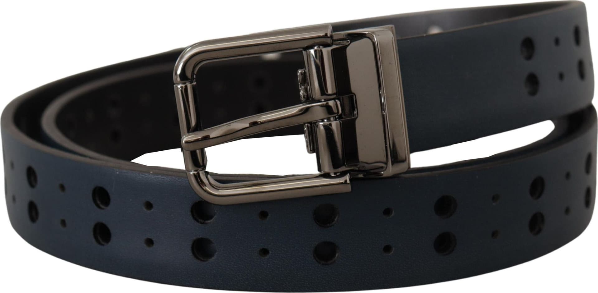 Dolce & Gabbana Blue Perforated Skinny Leather Metal Buckle Belt