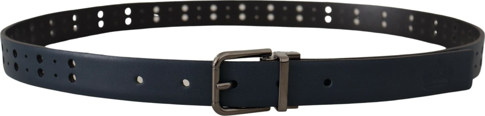 Dolce & Gabbana Blue Perforated Skinny Leather Metal Buckle Belt - 2