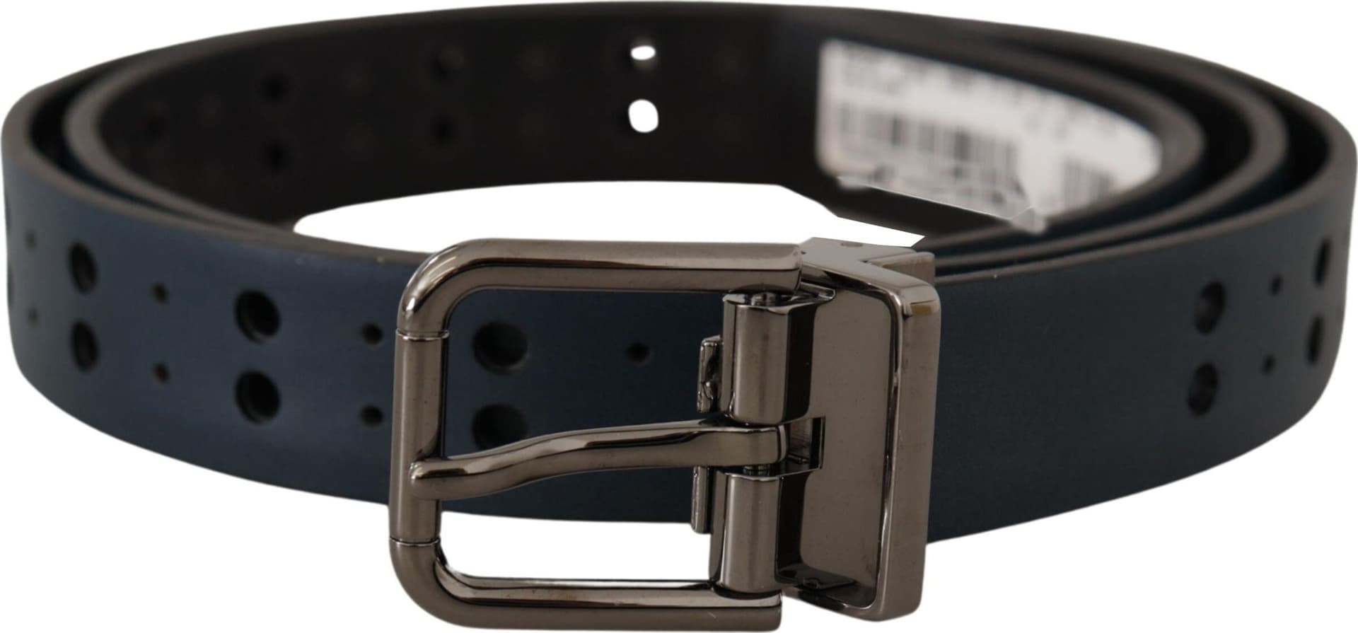 Dolce & Gabbana Blue Perforated Skinny Leather Metal Buckle Belt - 3