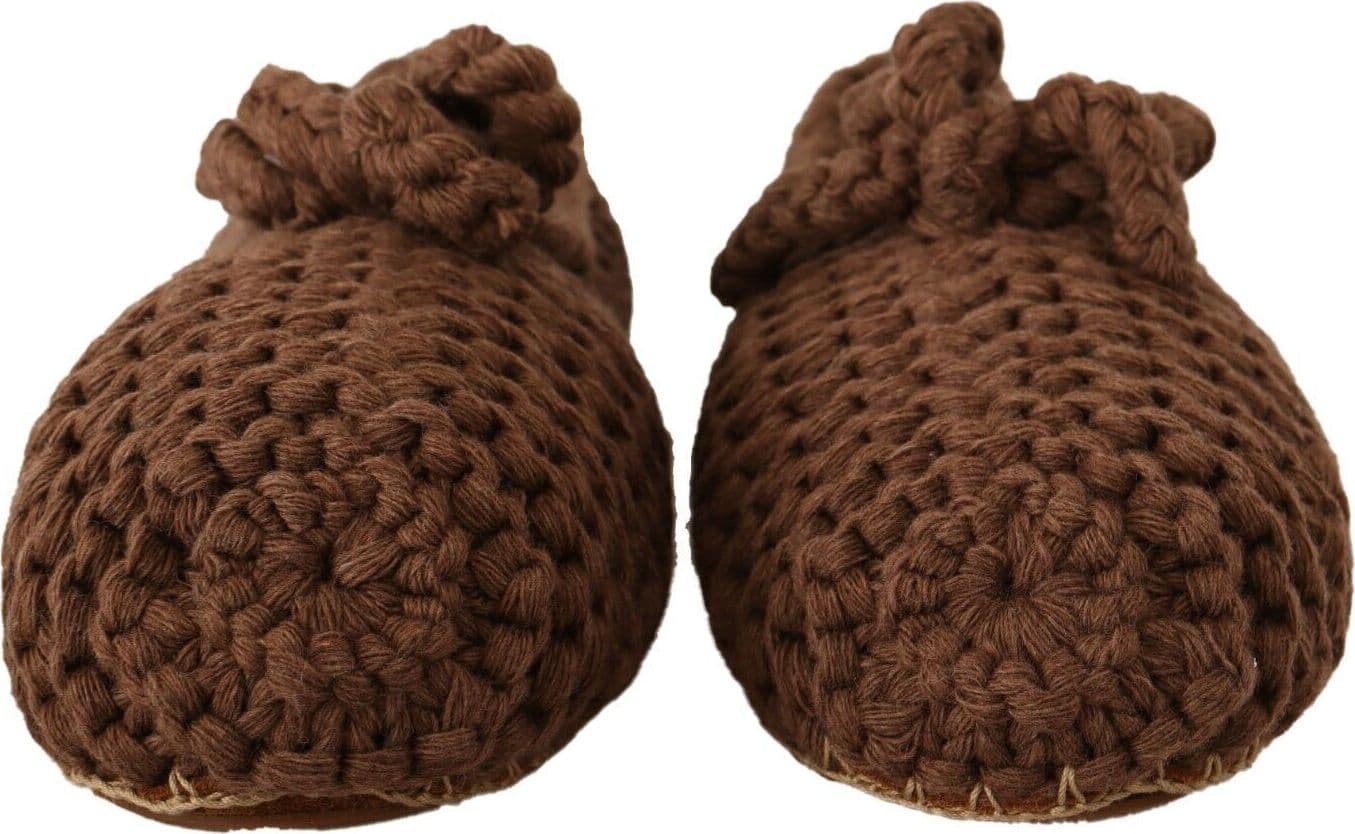 Dolce & Gabbana Brown Slip On Ballerina Flats Wool Knit Shoes