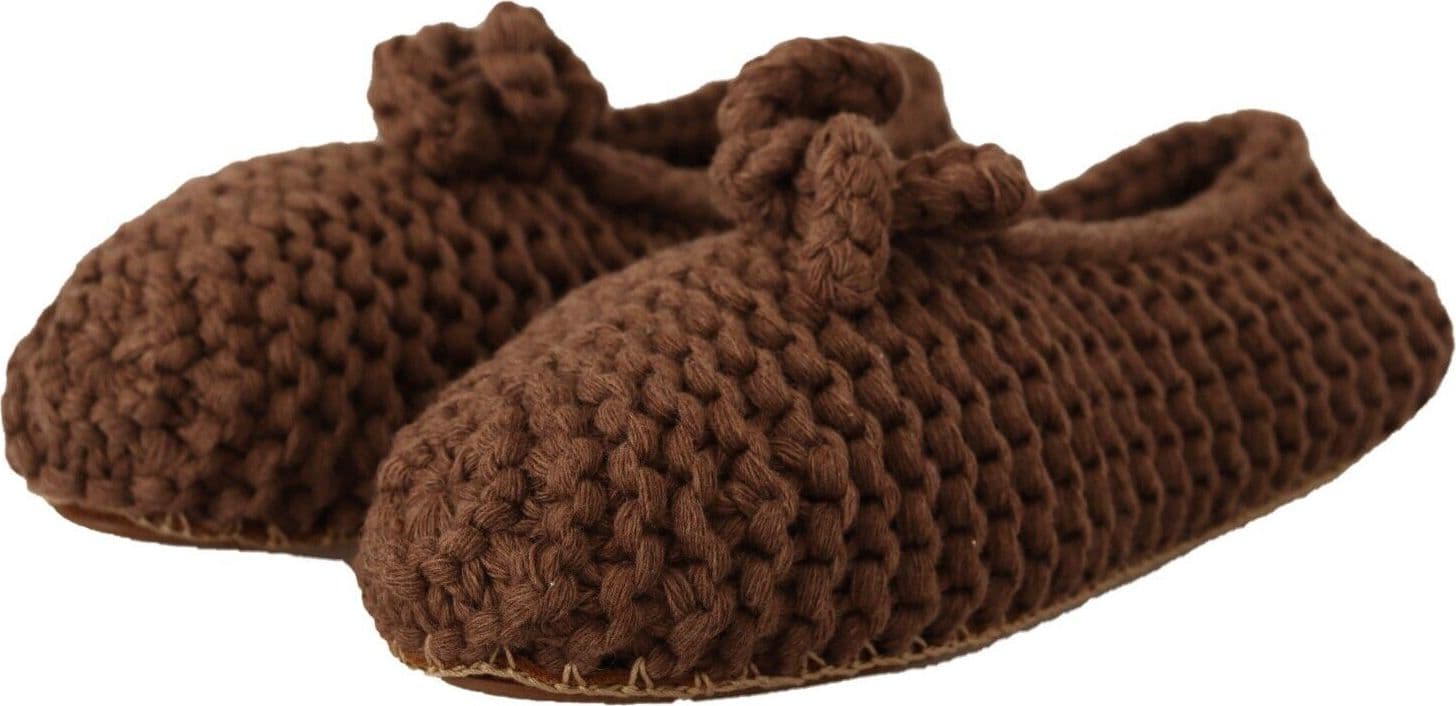 Dolce & Gabbana Brown Slip On Ballerina Flats Wool Knit Shoes - 2