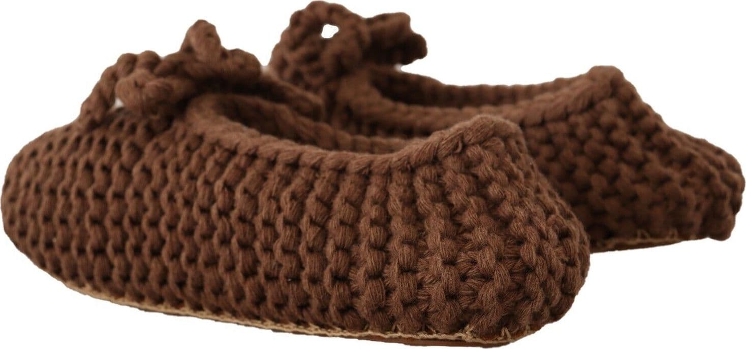 Dolce & Gabbana Brown Slip On Ballerina Flats Wool Knit Shoes - 3