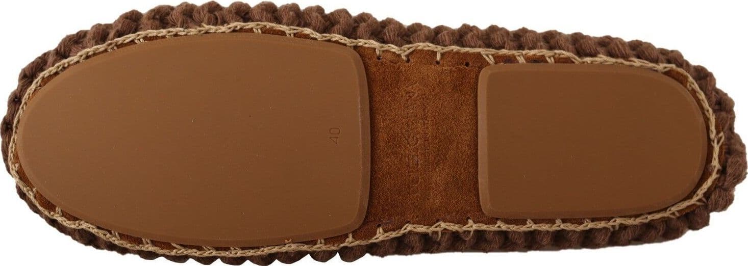 Dolce & Gabbana Brown Slip On Ballerina Flats Wool Knit Shoes - 4