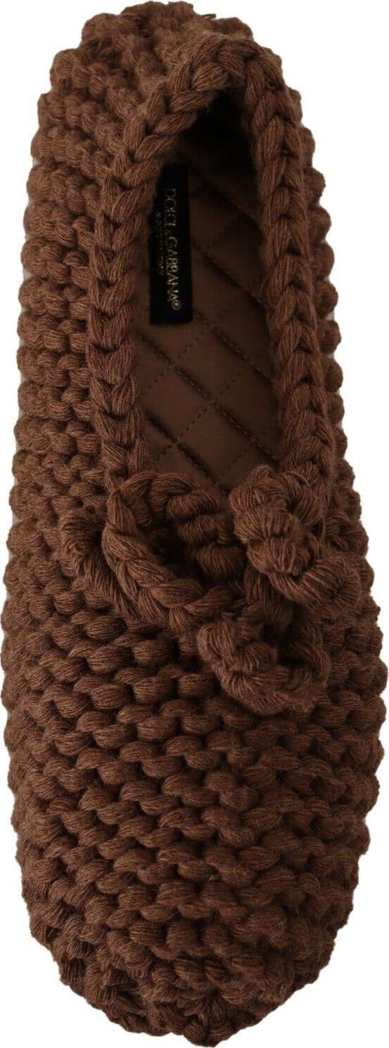 Dolce & Gabbana Brown Slip On Ballerina Flats Wool Knit Shoes - 5
