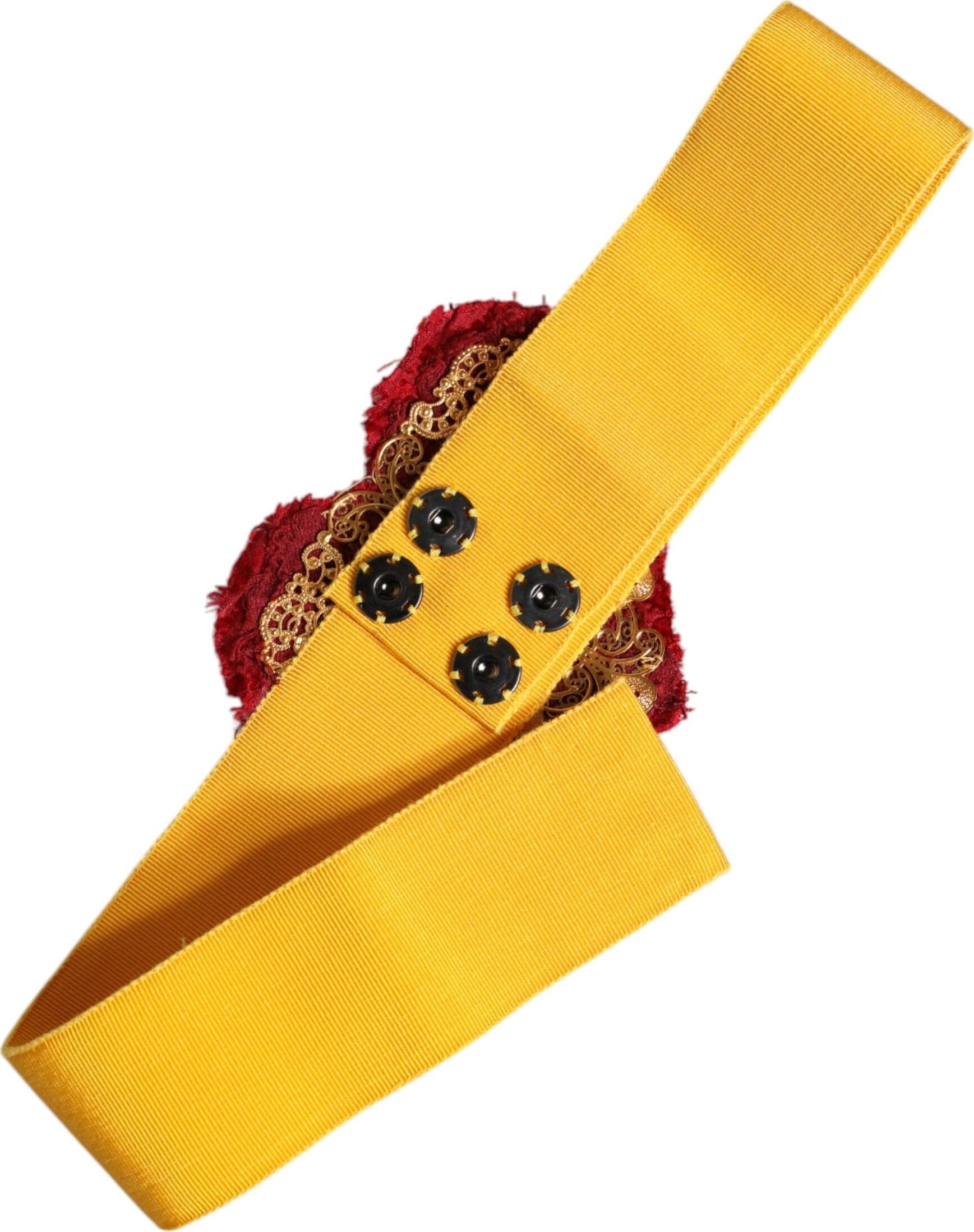 Dolce & Gabbana Yellow Stretch Wide Waist Heart Embellished Belt - 3