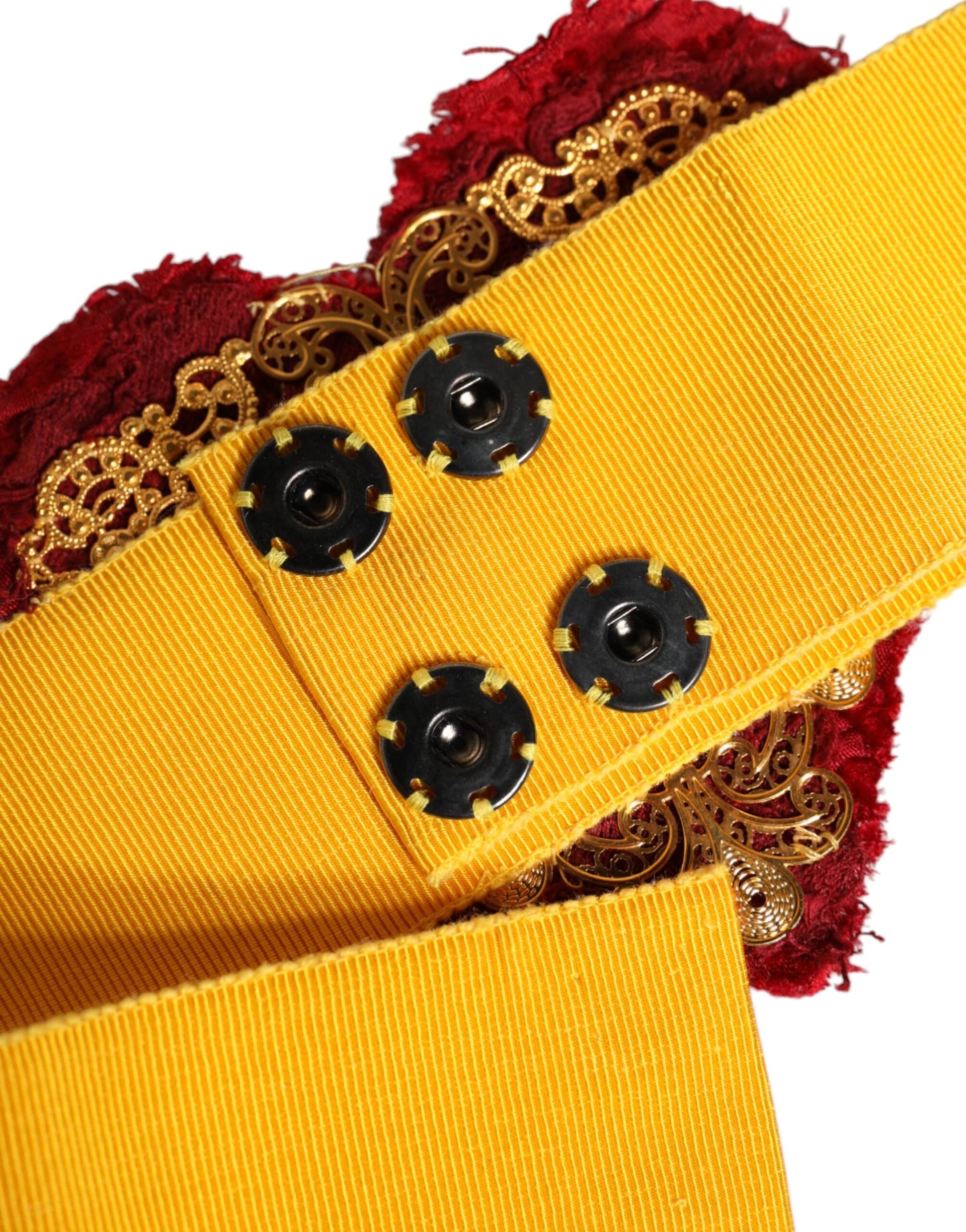 Dolce & Gabbana Yellow Stretch Wide Waist Heart Embellished Belt - 4