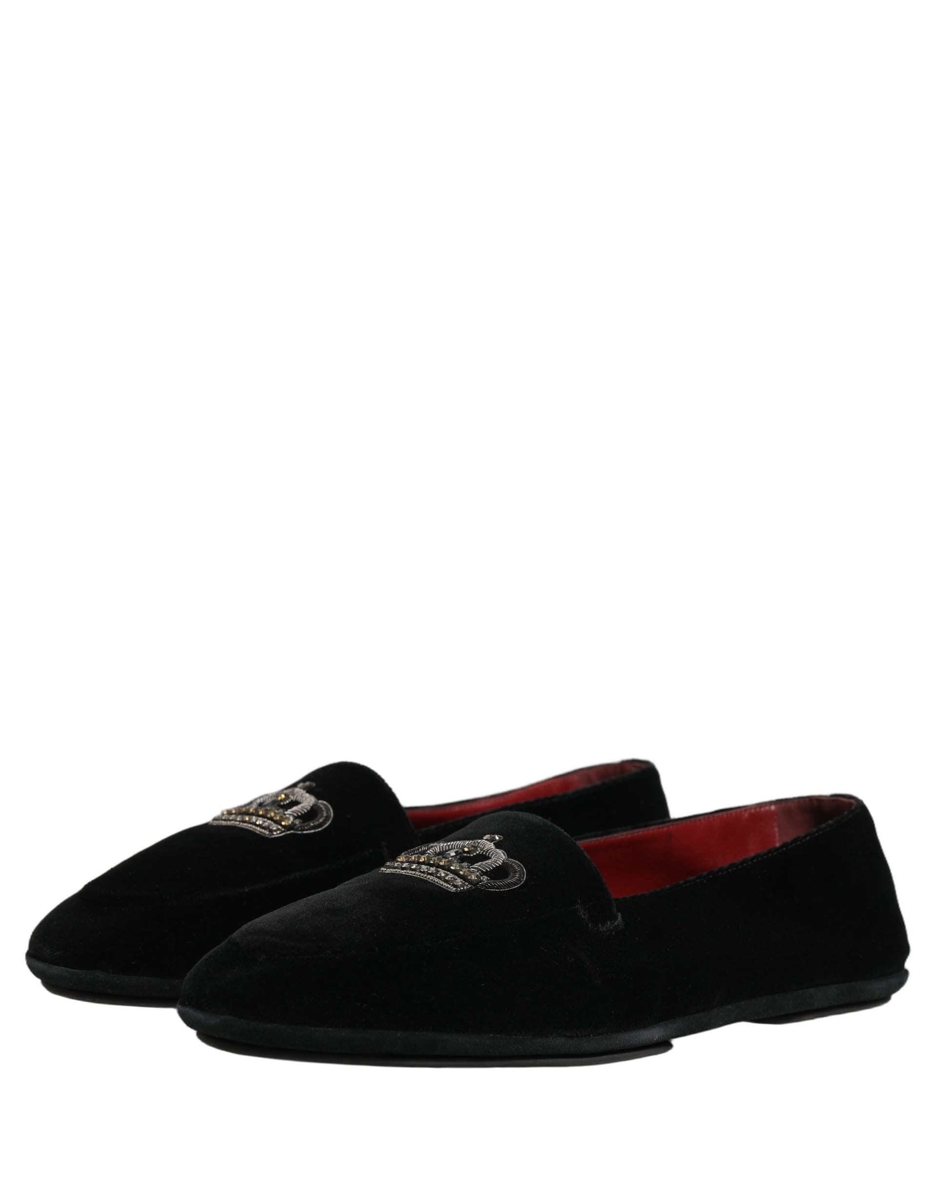 Dolce & Gabbana Black Crown Embellished Dress Loafers Shoes - 4