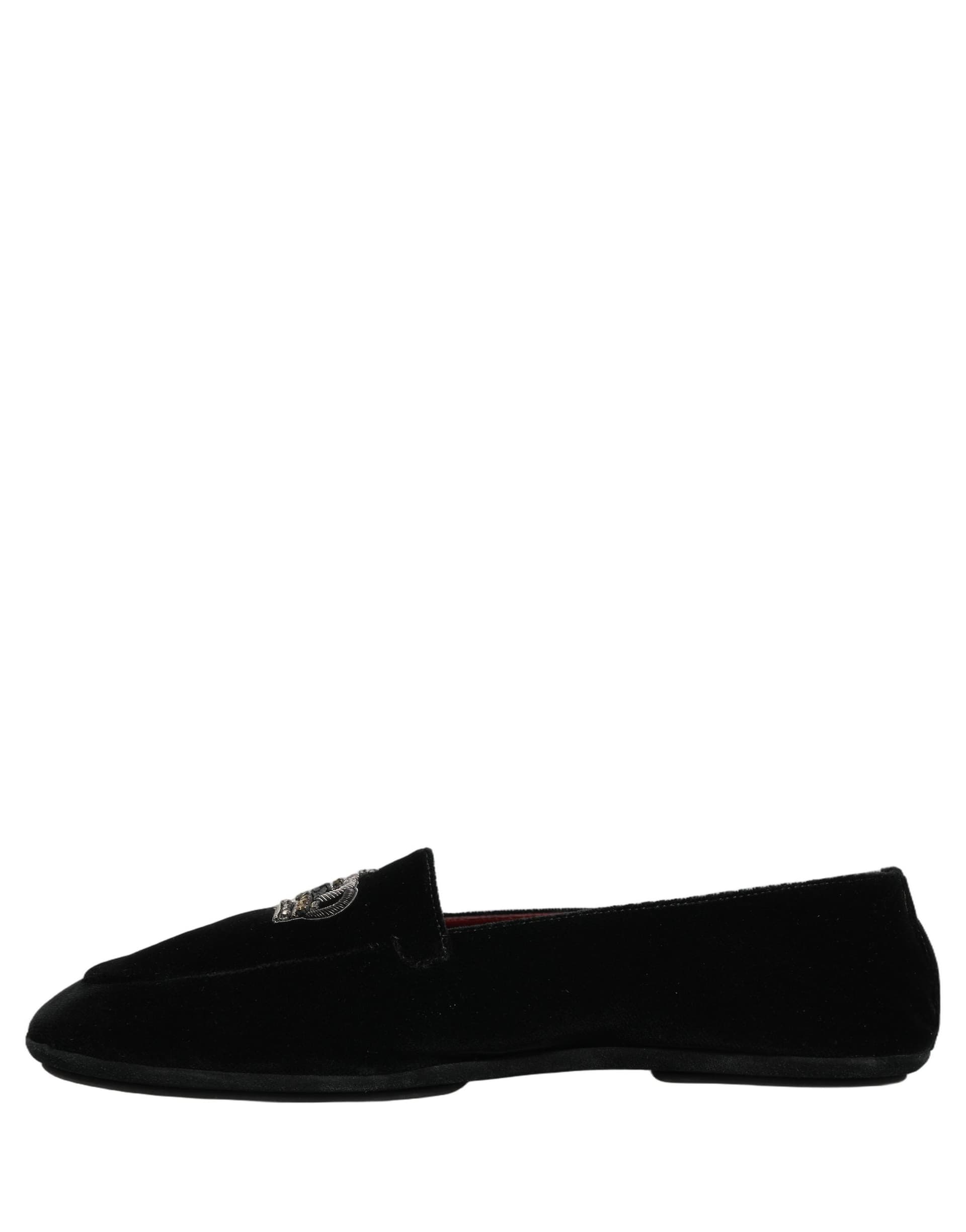 Dolce & Gabbana Black Crown Embellished Dress Loafers Shoes - 6