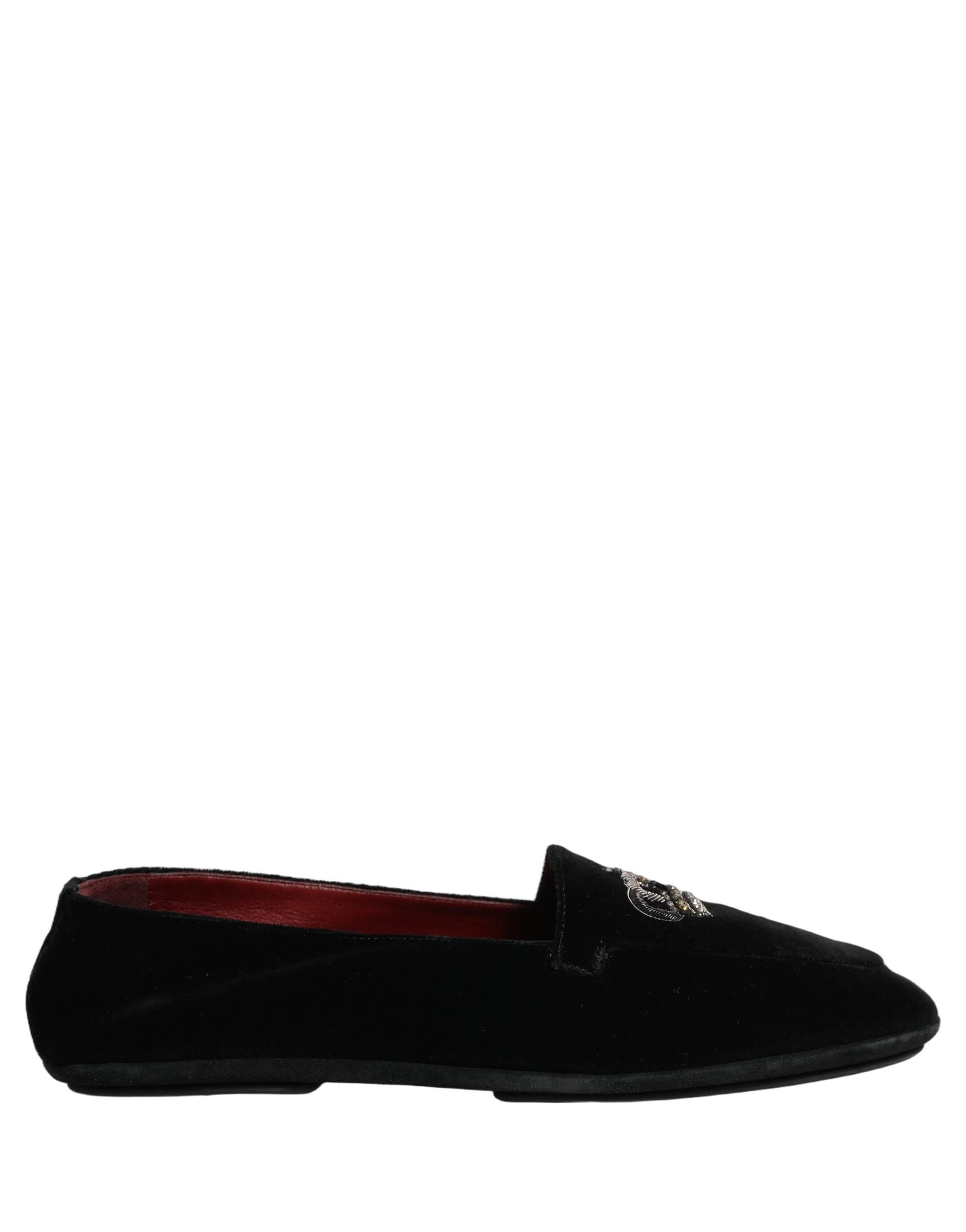 Dolce & Gabbana Black Crown Embellished Dress Loafers Shoes - 7