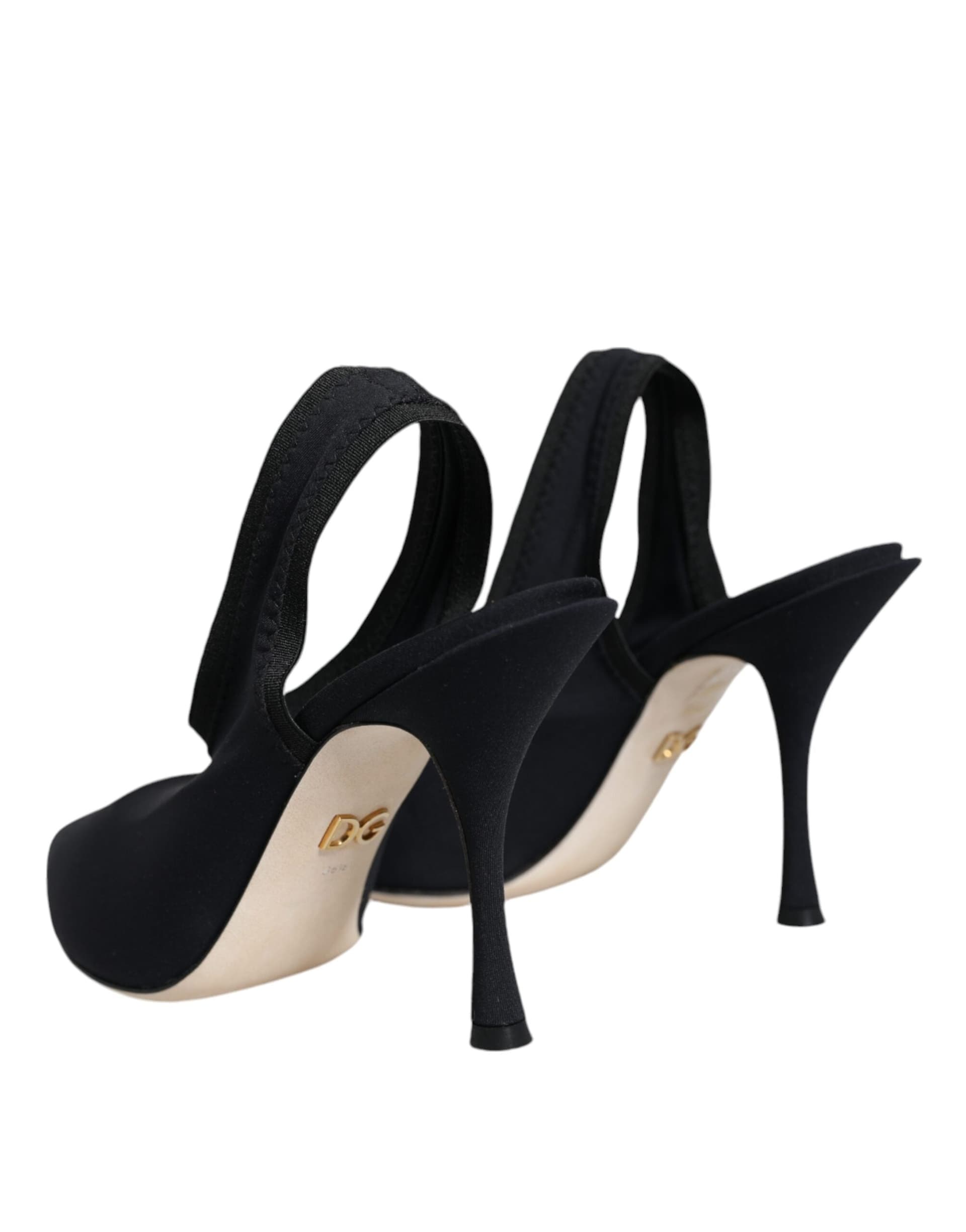 Dolce & Gabbana Black Jersey Stretch Heels Slingback Shoes - 3