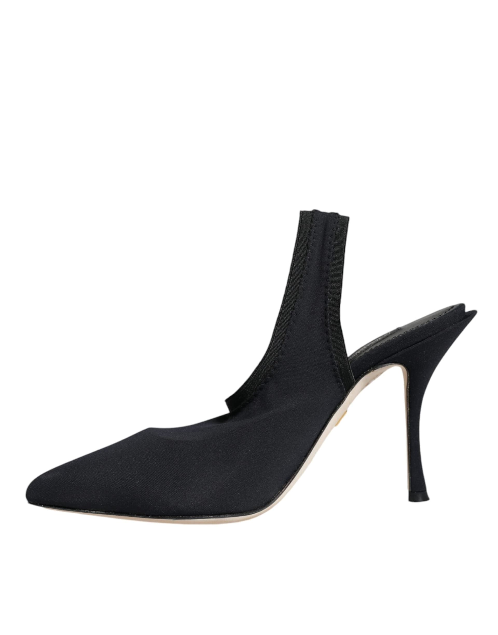 Dolce & Gabbana Black Jersey Stretch Heels Slingback Shoes - 4