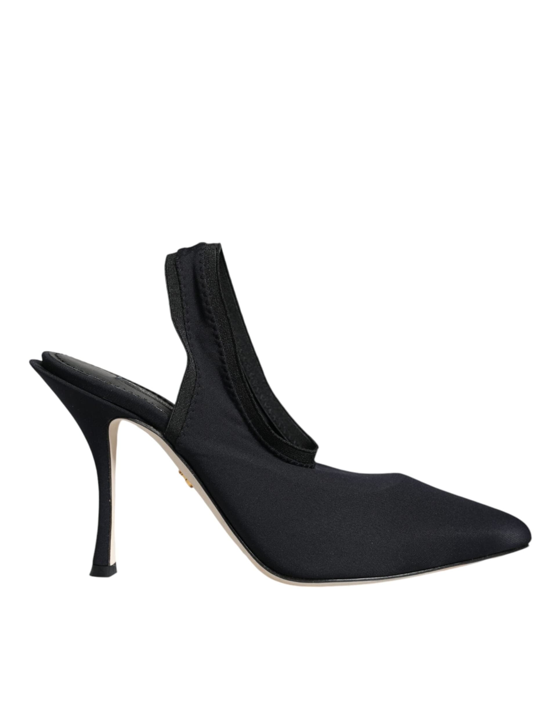 Dolce & Gabbana Black Jersey Stretch Heels Slingback Shoes - 8