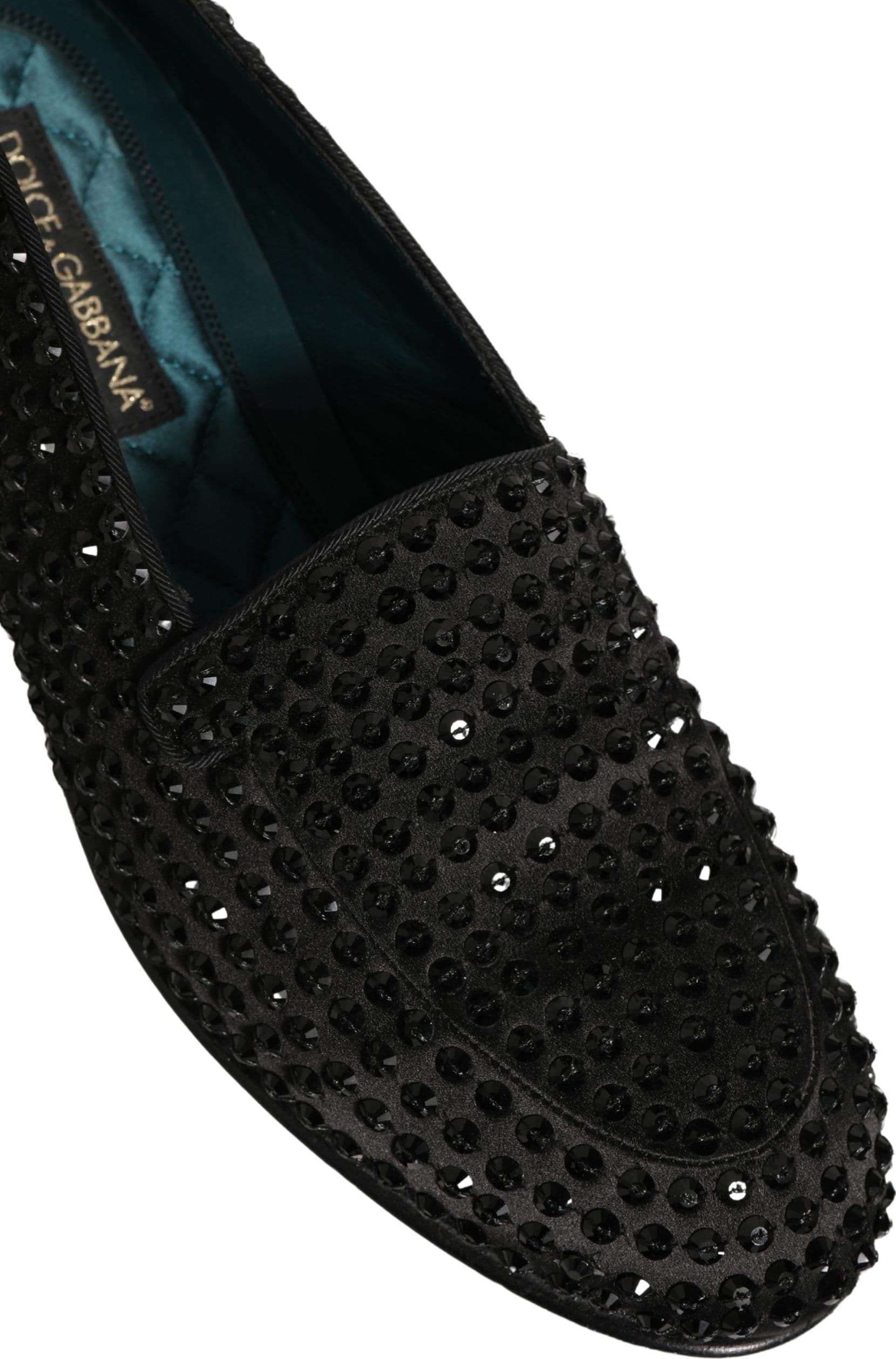 Dolce & Gabbana Black Rhinestone Embellished Loafers Shoes