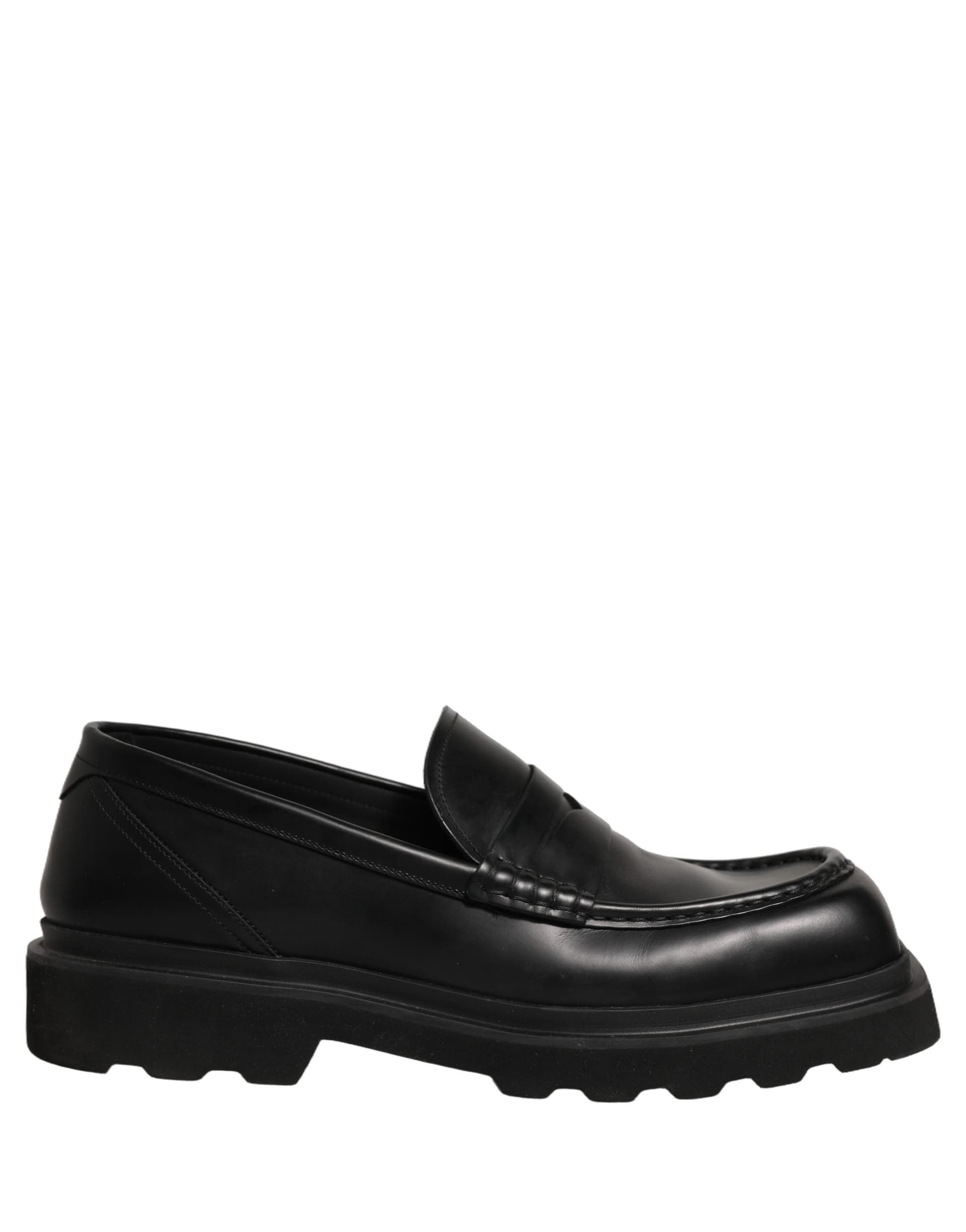 Dolce & Gabbana Black Calfskin Leather Men Dress Loafer Shoes - 8