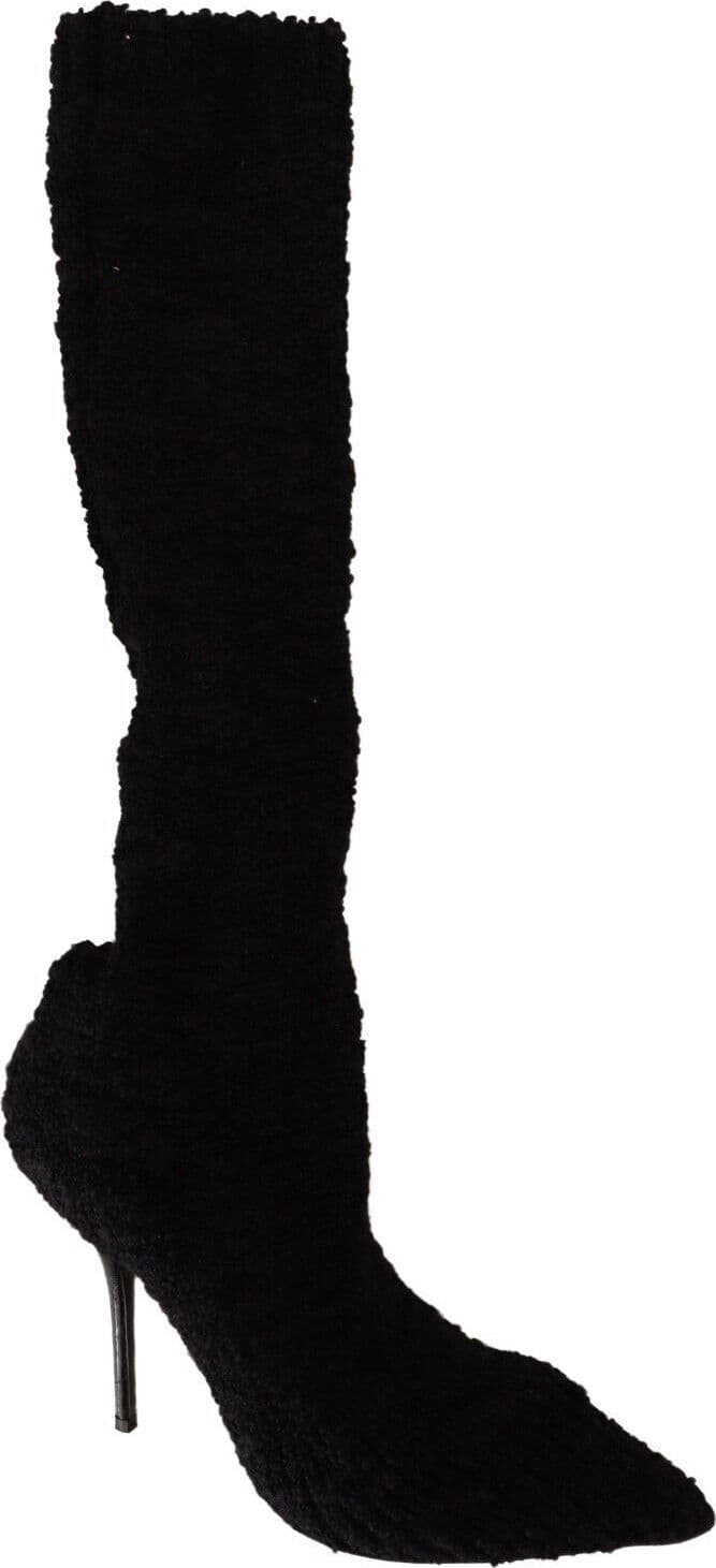 Dolce & Gabbana Black Stretch Socks Knee High Booties Shoes - 6