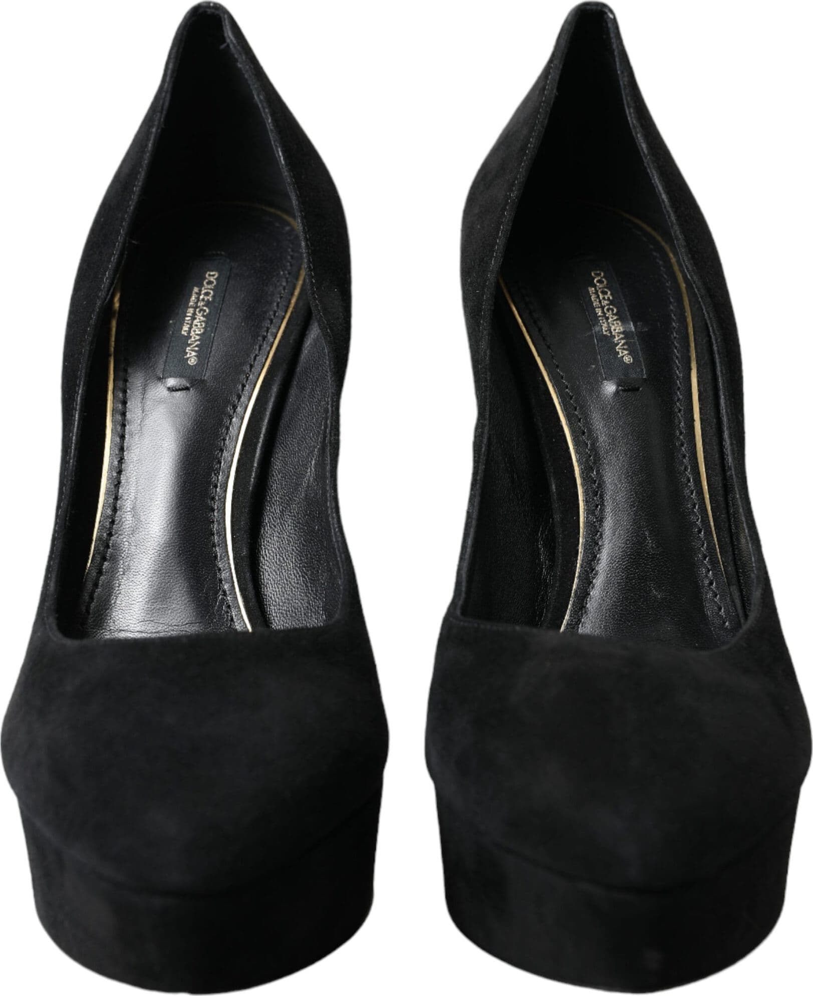 Dolce & Gabbana Black Suede Leather Platform Heel Pumps Shoes