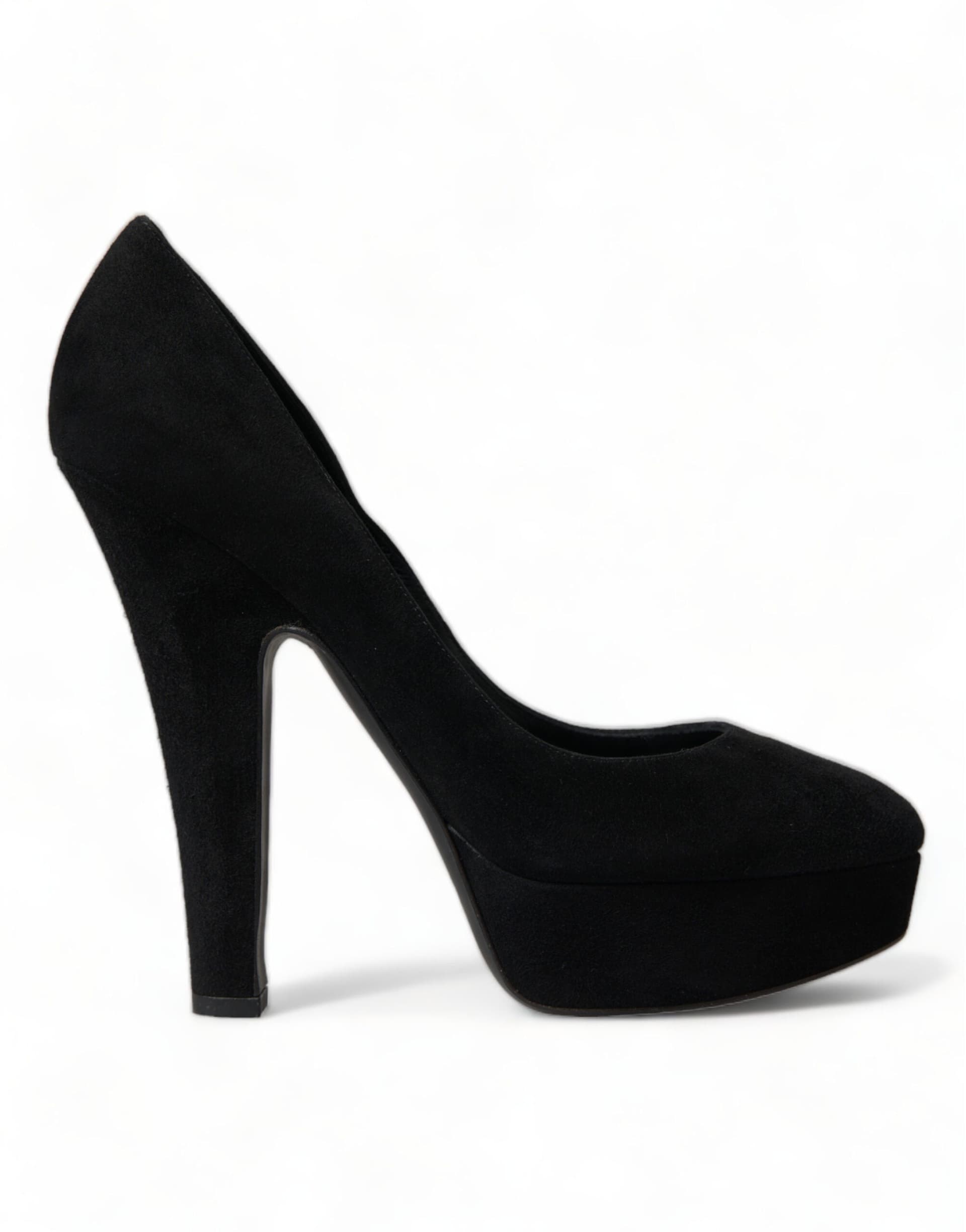 Dolce & Gabbana Black Suede Leather Platform Heel Pumps Shoes - 5