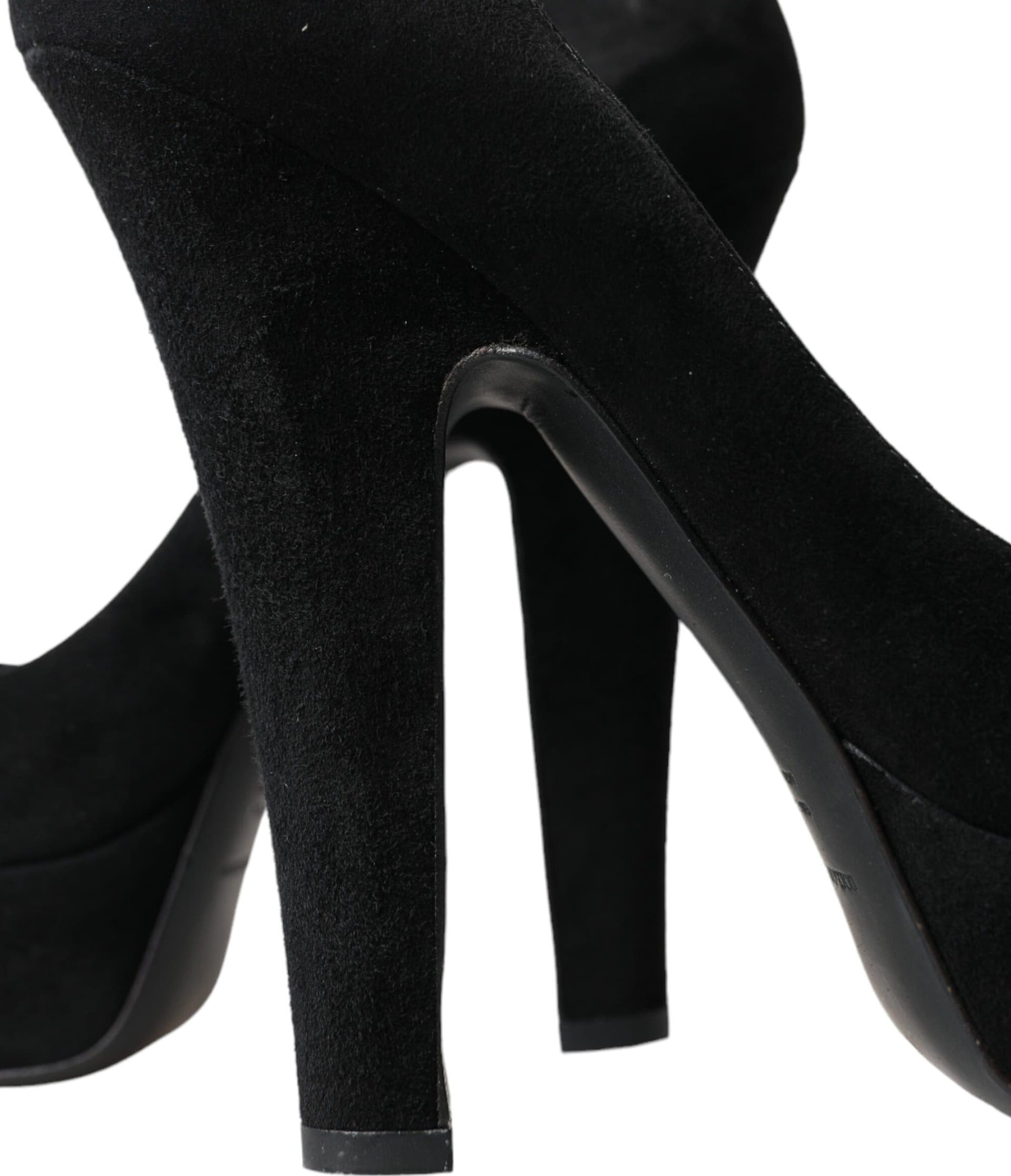 Dolce & Gabbana Black Suede Leather Platform Heel Pumps Shoes - 7