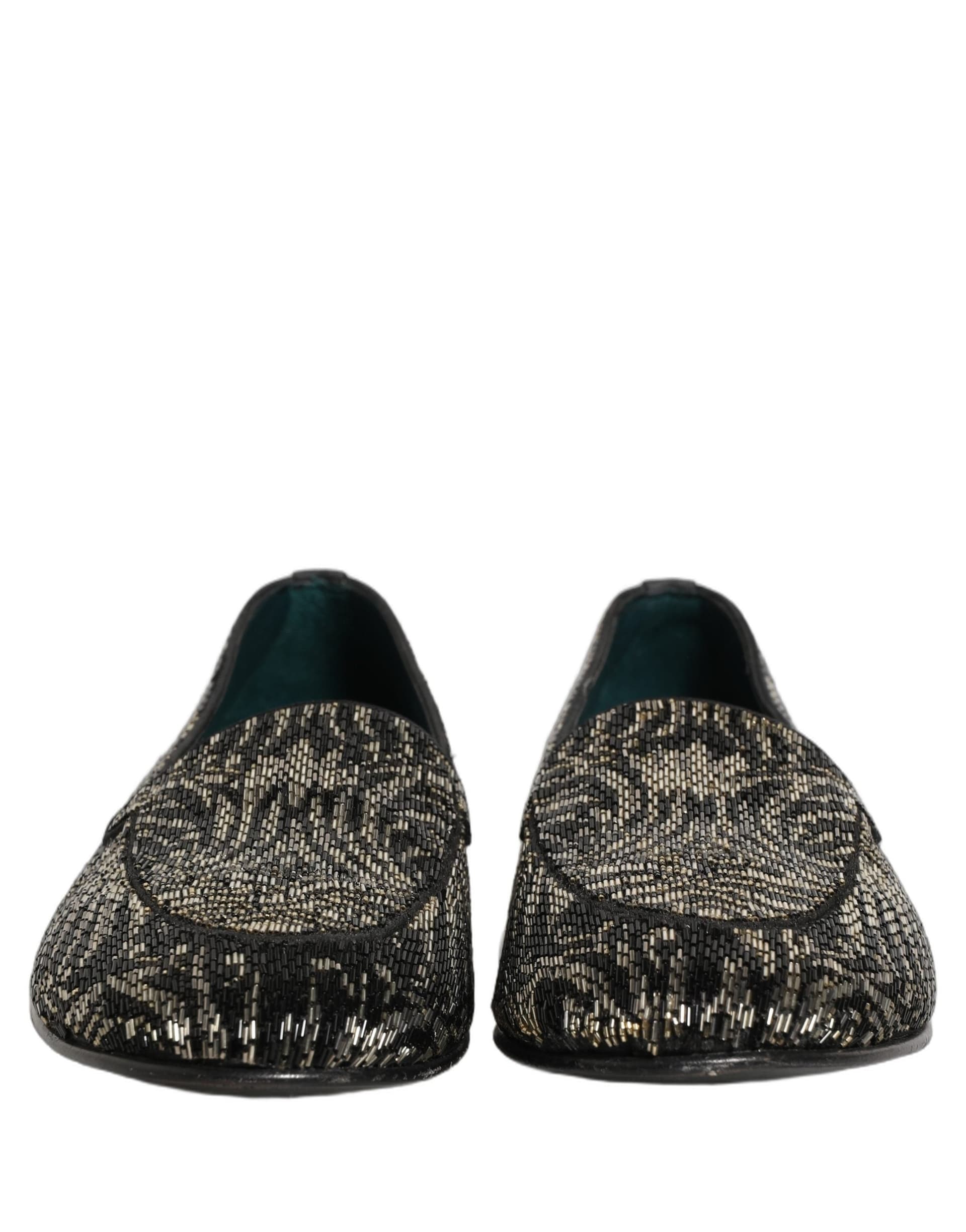 Dolce & Gabbana Black Silver Embellished Dress Loafers Shoes - 2