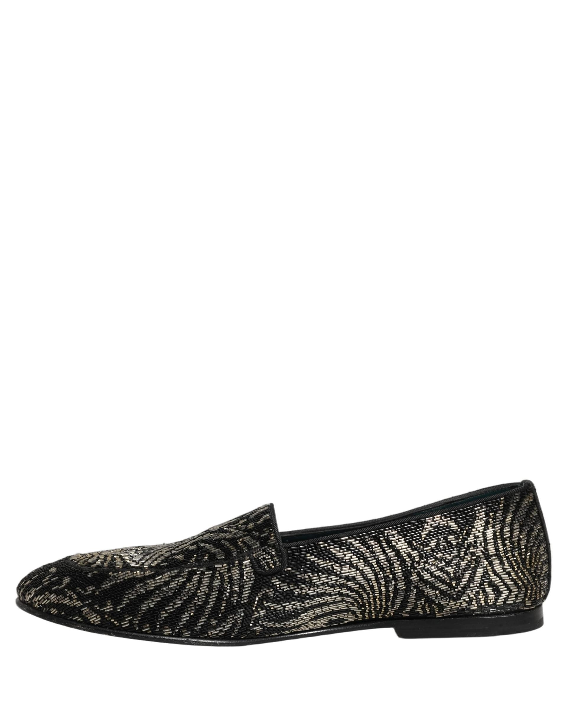 Dolce & Gabbana Black Silver Embellished Dress Loafers Shoes - 6