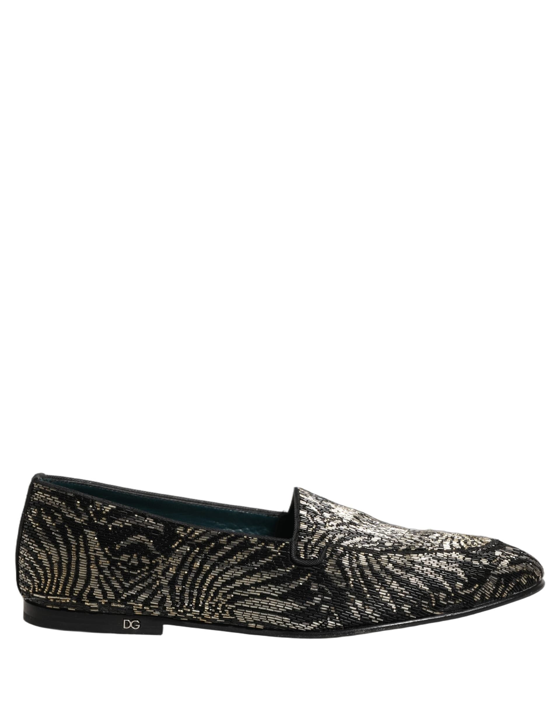 Dolce & Gabbana Black Silver Embellished Dress Loafers Shoes - 7