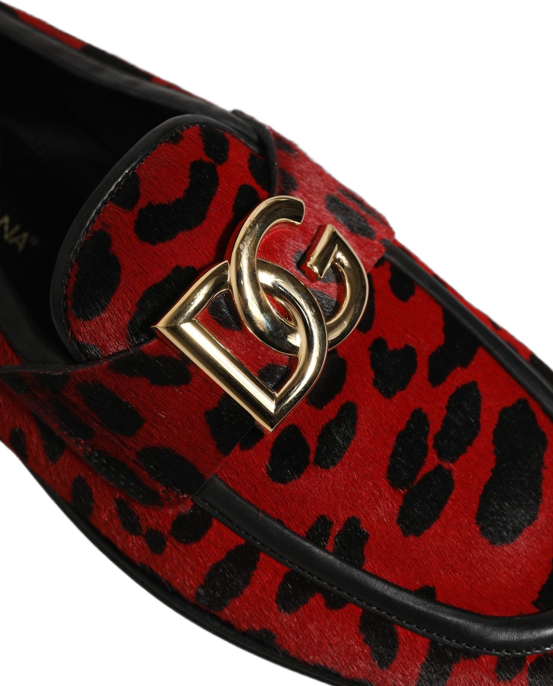 Dolce & Gabbana Red Leopard Print Pony Hair Dress Loafers Shoes