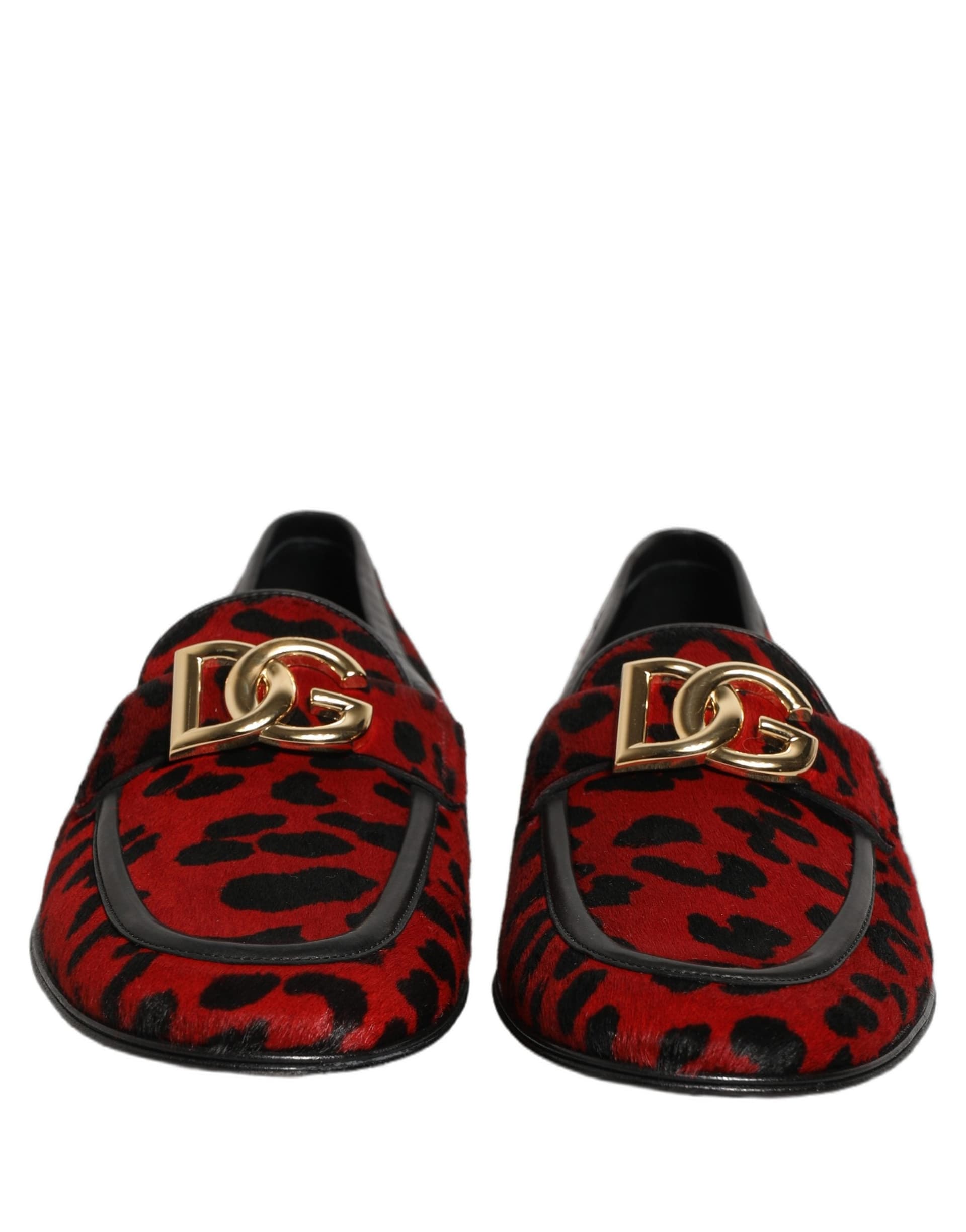 Dolce & Gabbana Red Leopard Print Pony Hair Dress Loafers Shoes - 2