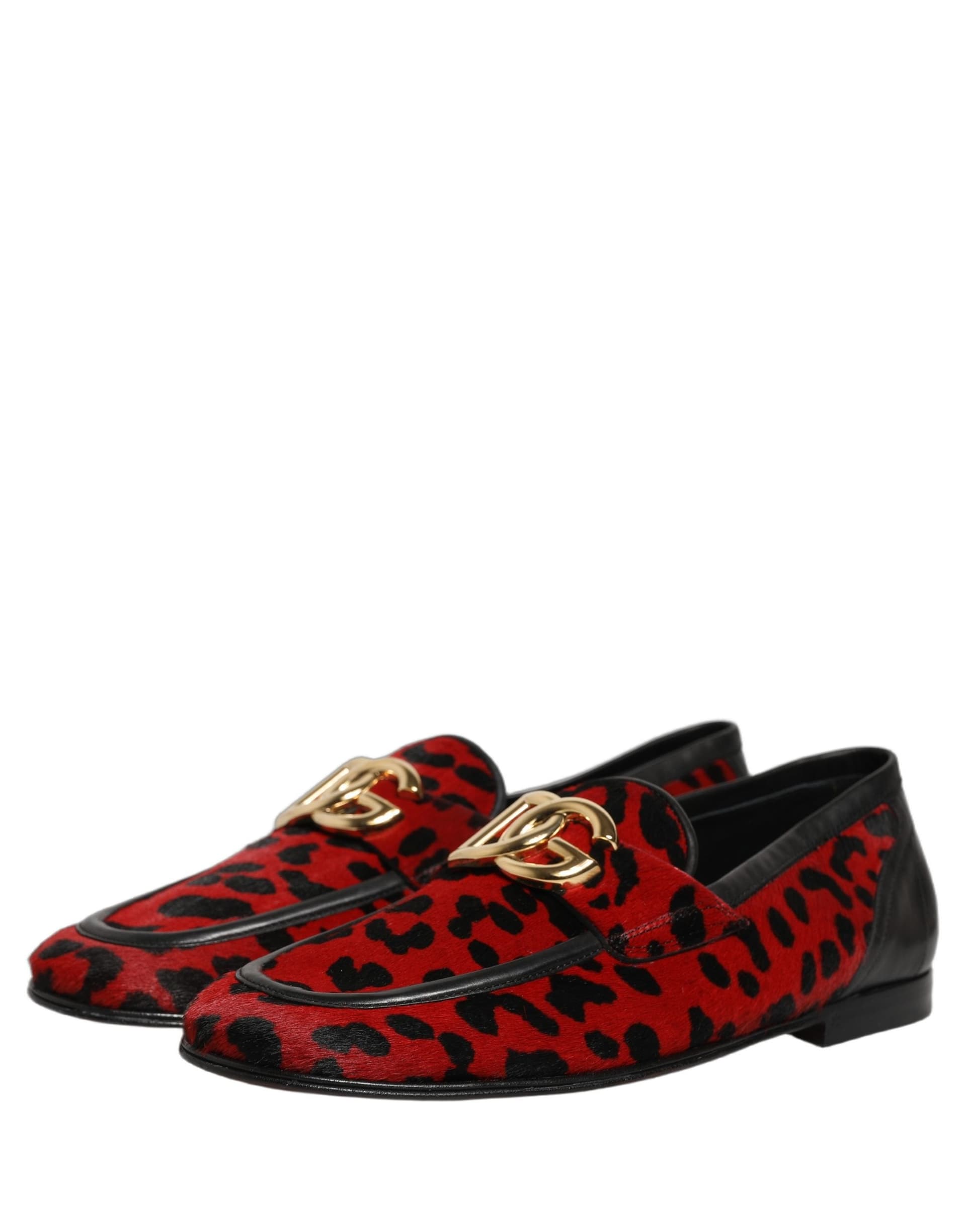Dolce & Gabbana Red Leopard Print Pony Hair Dress Loafers Shoes - 4