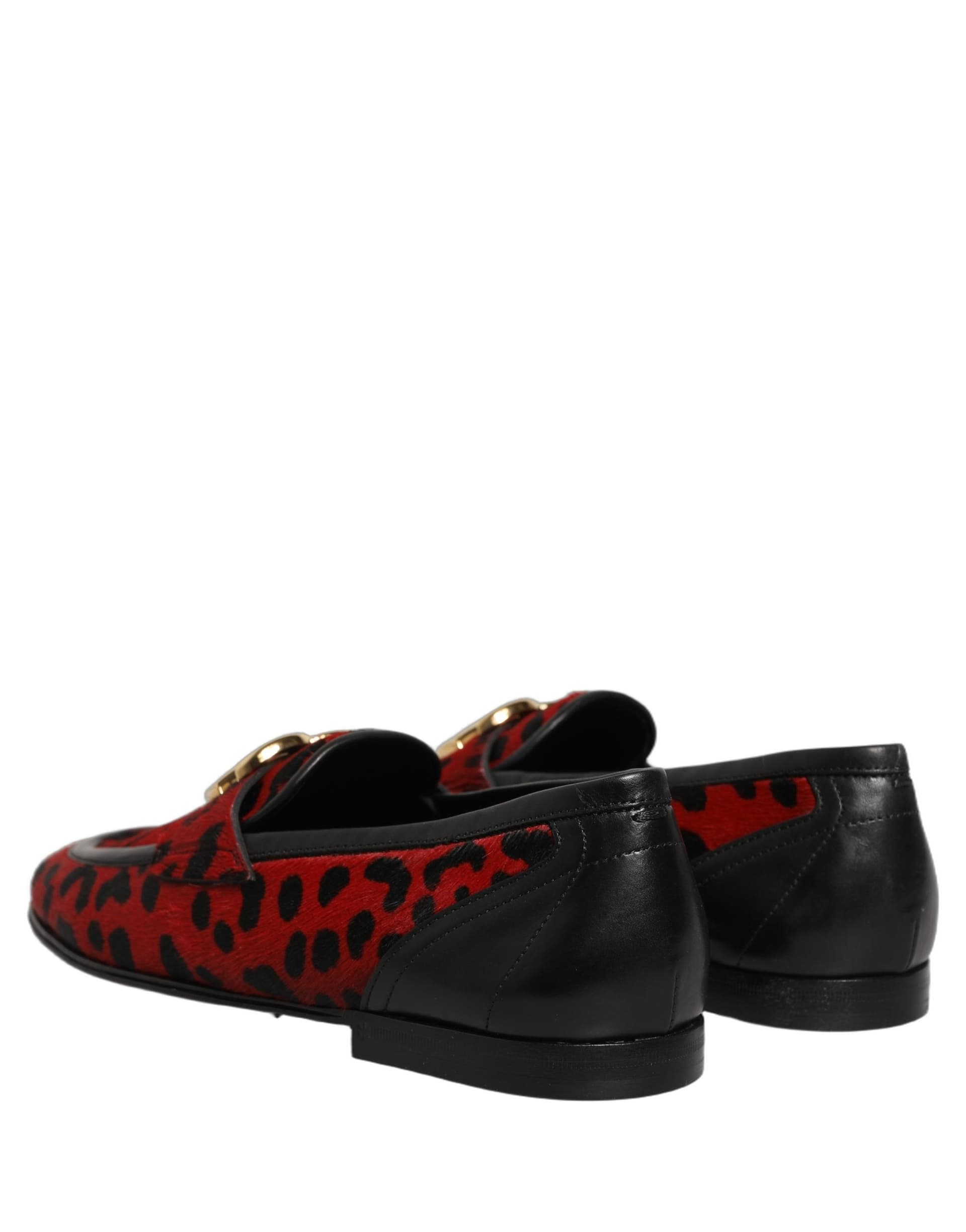 Dolce & Gabbana Red Leopard Print Pony Hair Dress Loafers Shoes - 5