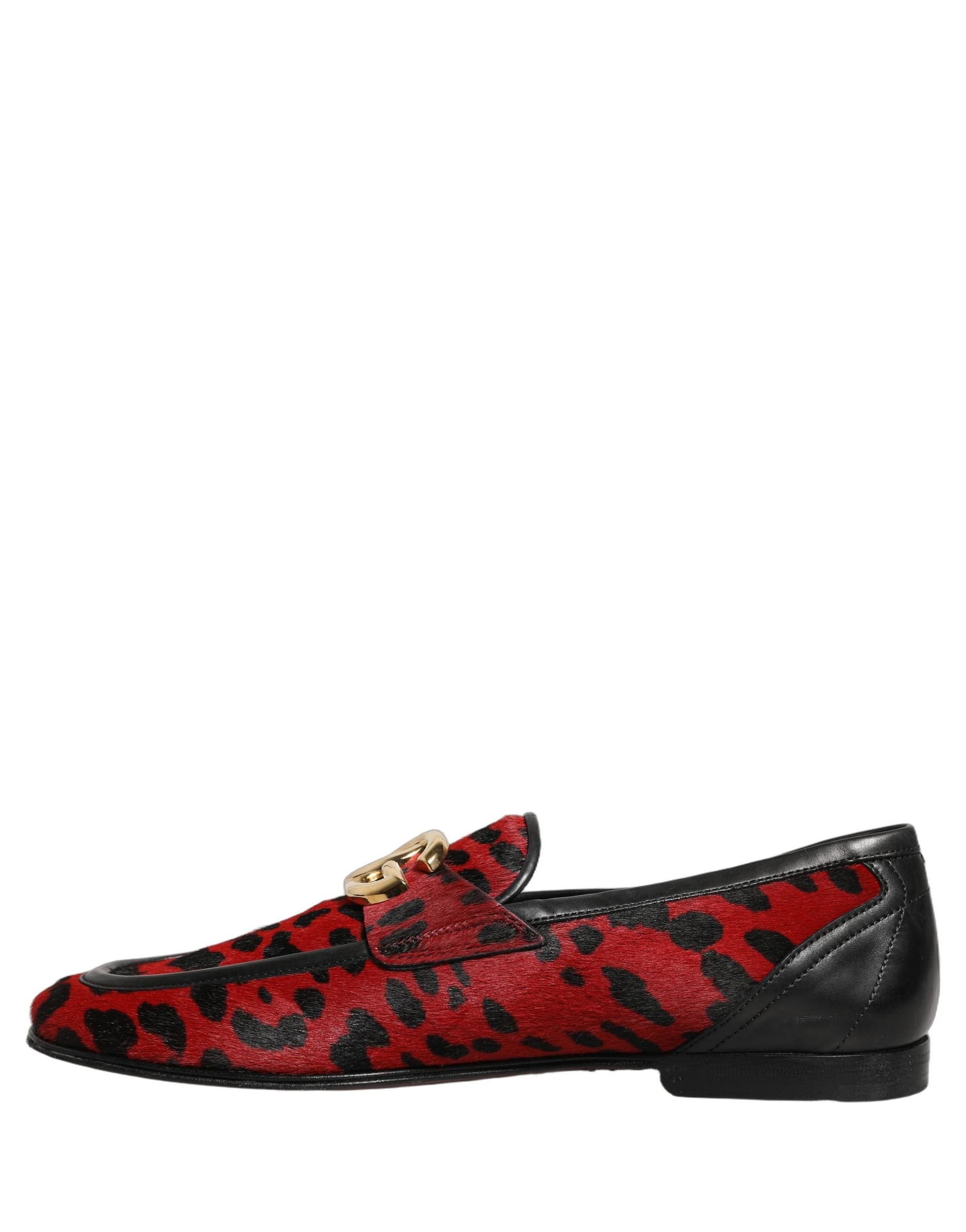 Dolce & Gabbana Red Leopard Print Pony Hair Dress Loafers Shoes - 6