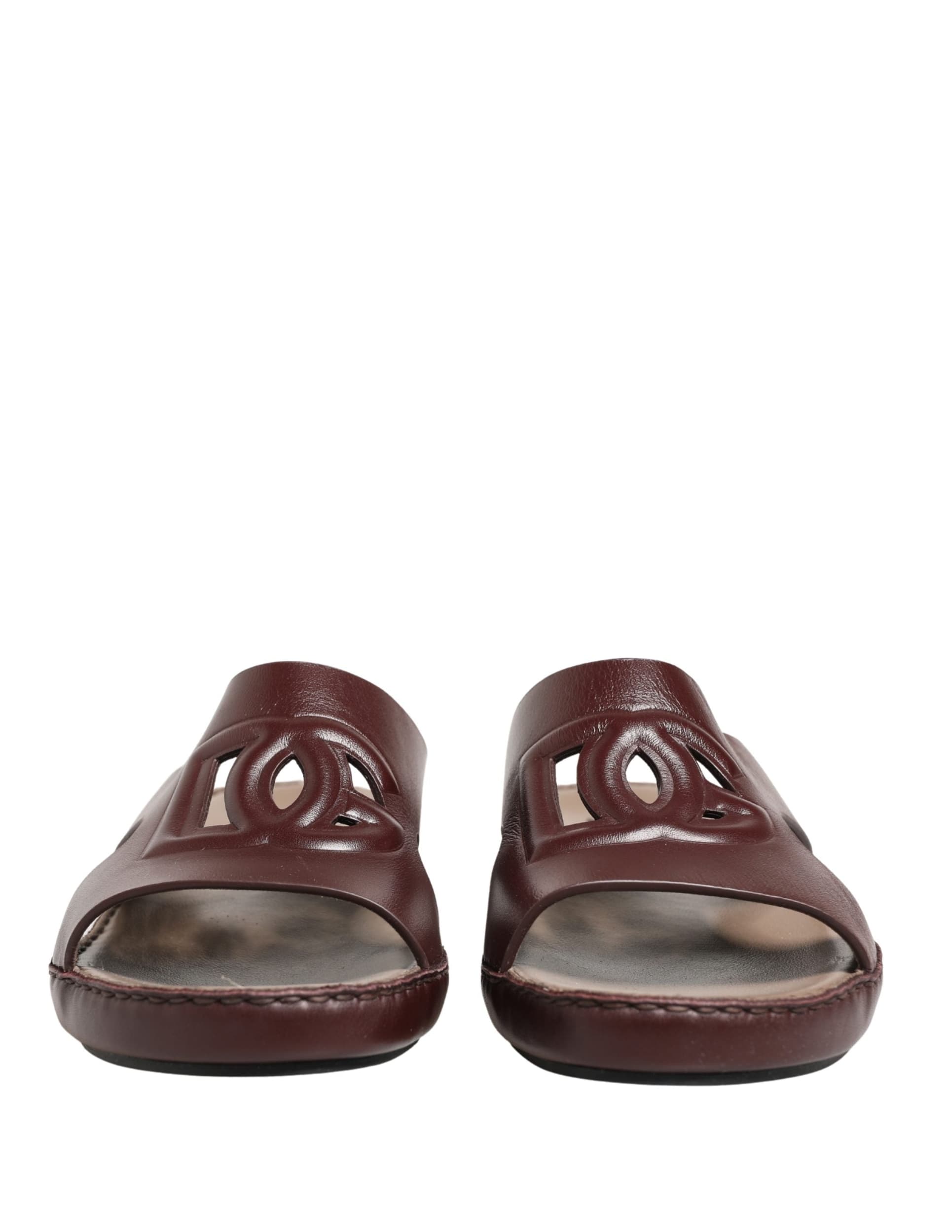 Dolce & Gabbana Maroon Leather Cutout DG Logo Sandals Shoes - 2
