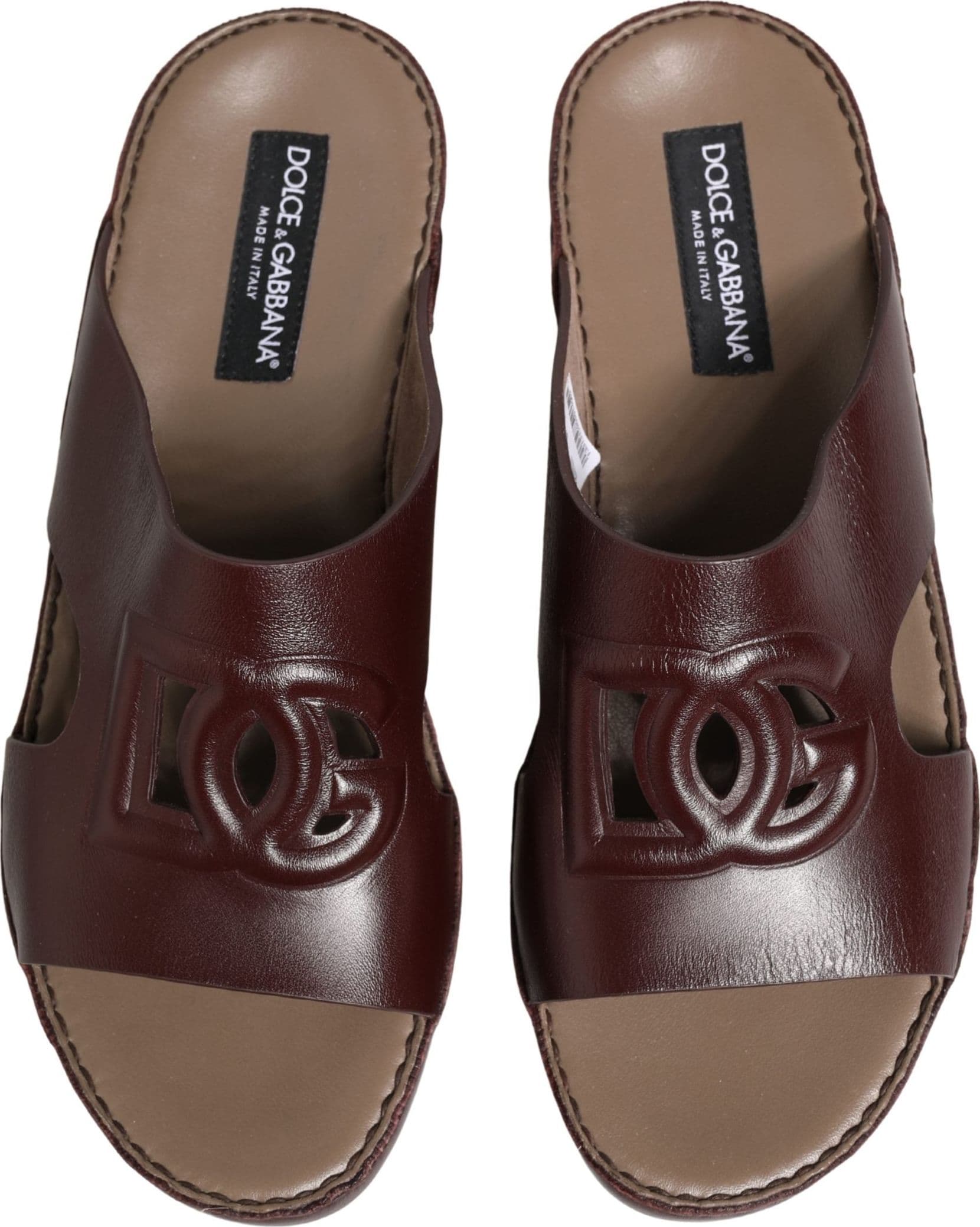 Dolce & Gabbana Maroon Leather Cutout DG Logo Sandals Shoes - 3